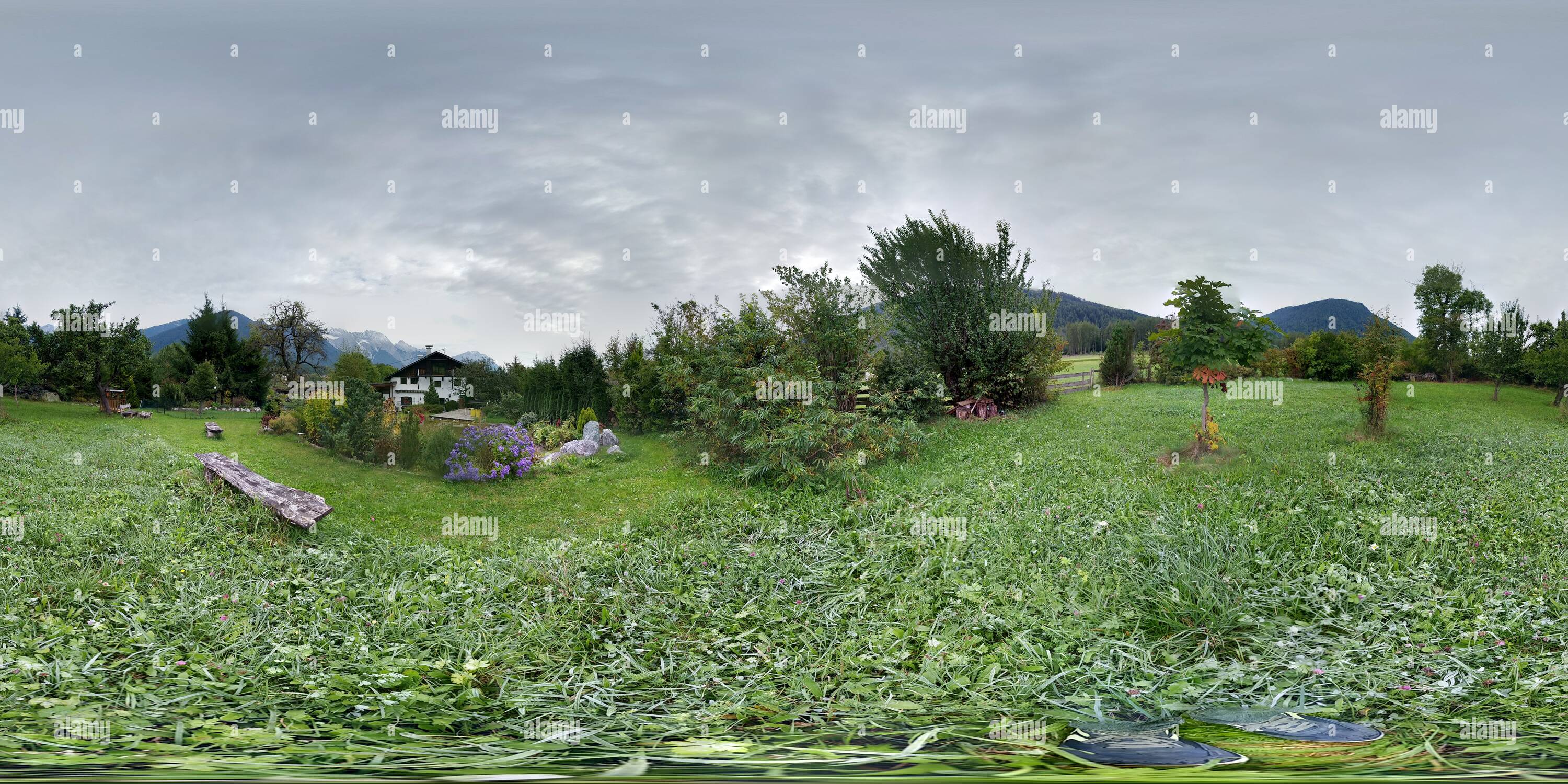 360 degree panoramic view of A Beautiful Backyard Pond in Obsteig, Austria