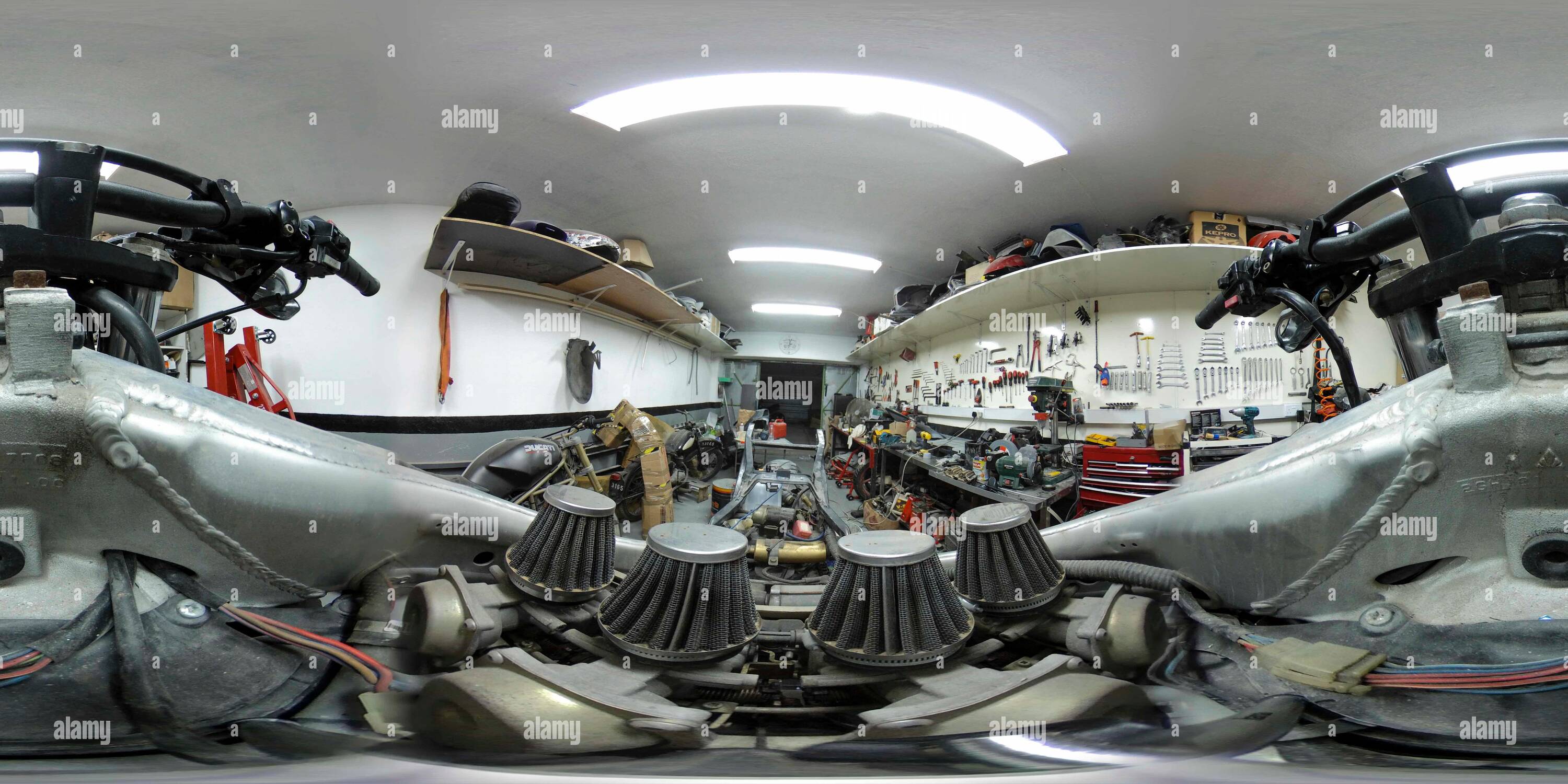 360 degree panoramic view of Motorcycle garage and service 360 photography