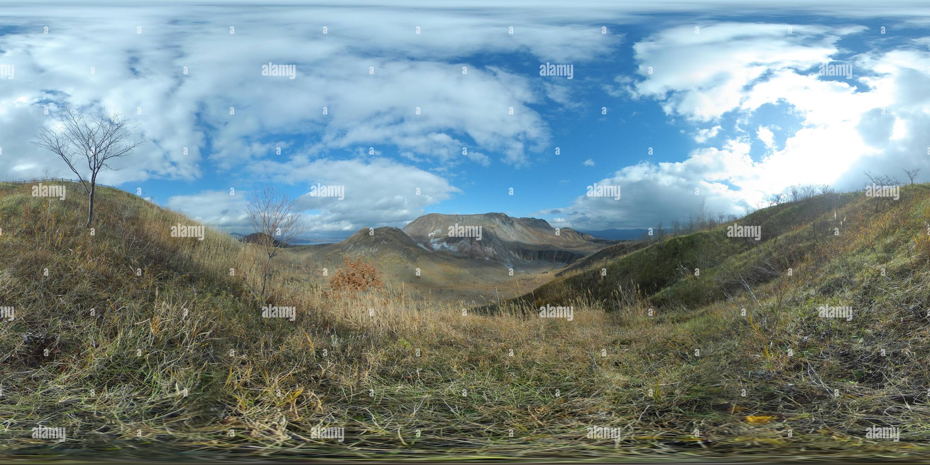 360 View Of Slopes Of Toya O Usu Volcano Covered With Dry Grass And Blue Sky 4k 360 Photo Alamy