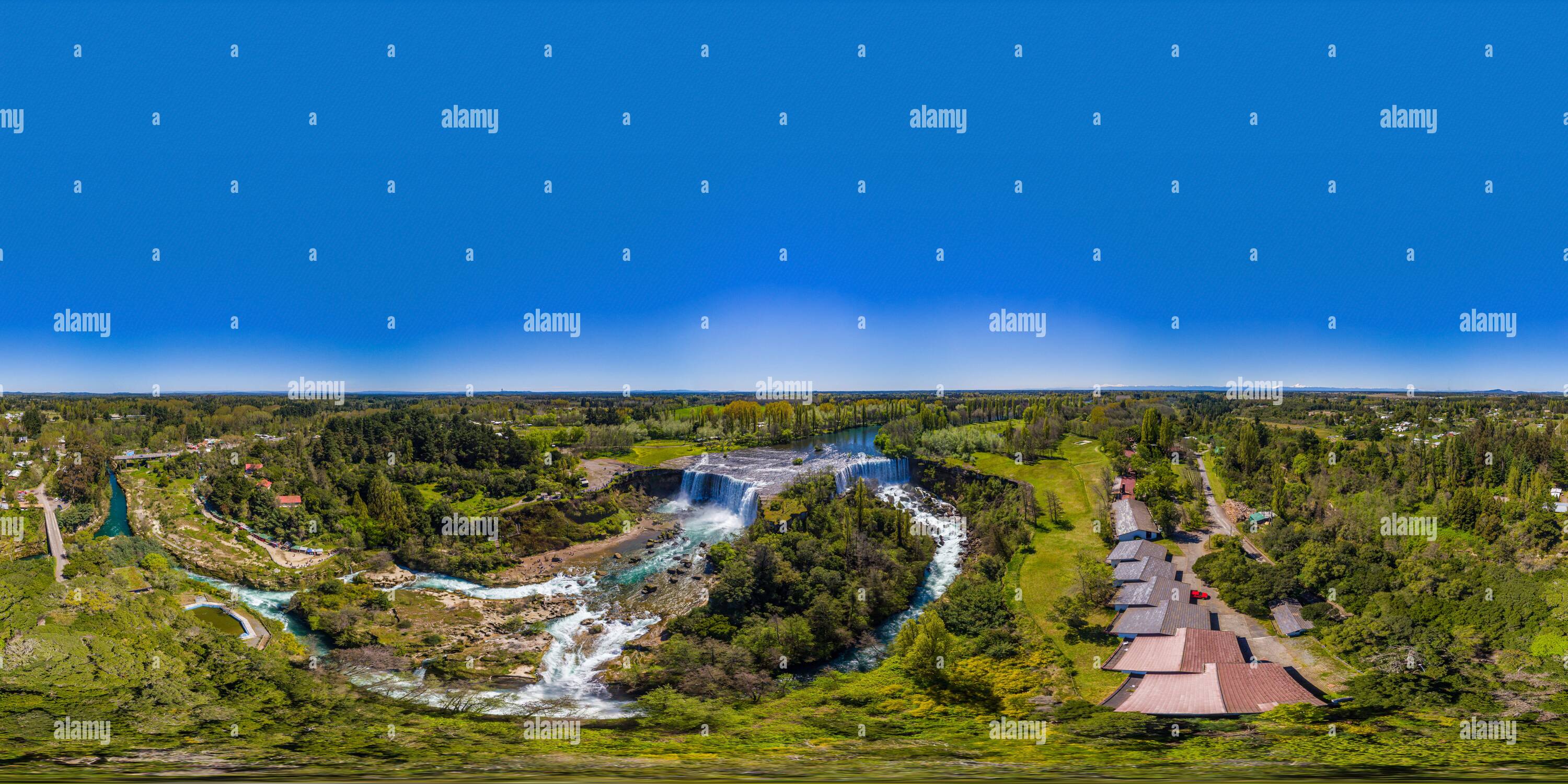 360 degree panoramic view of aerial 360  panorama of the Laja waterfalls in the Bio bio region