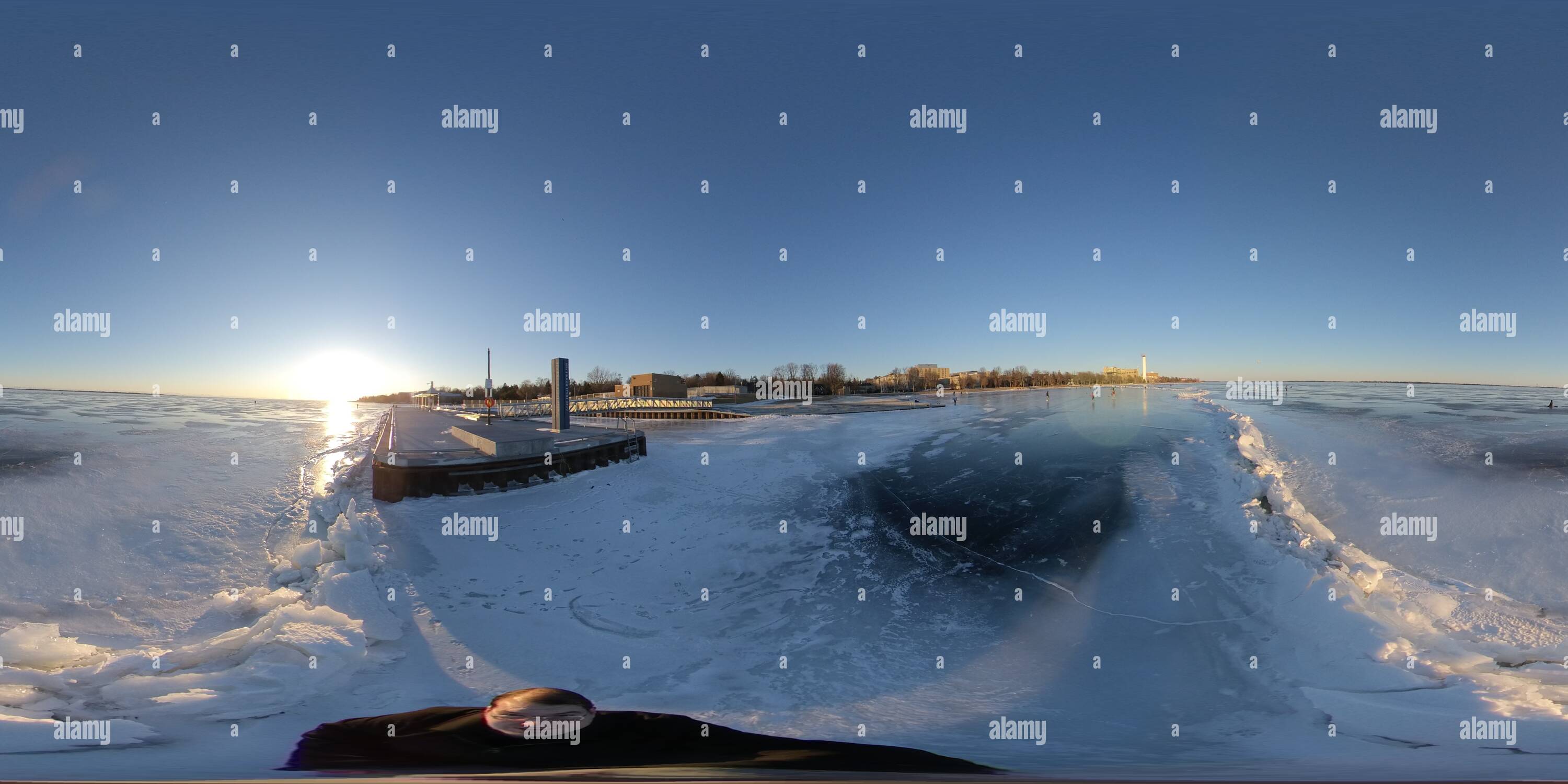 360 degree panoramic view of Kingston ontario canada sunset waterfront Gord downie pier