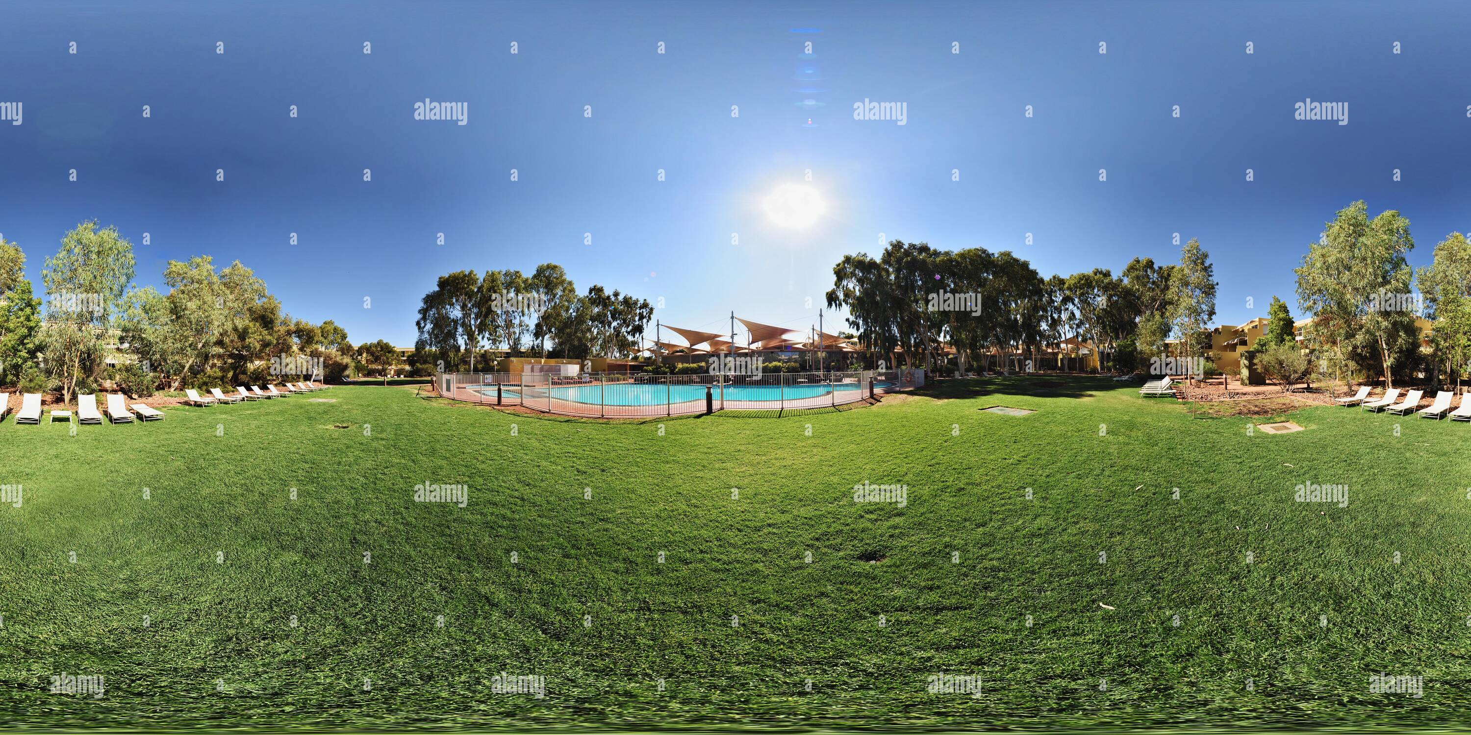 360° view of Grassed Area and Fenced Pool at Sails Resort - Alamy 