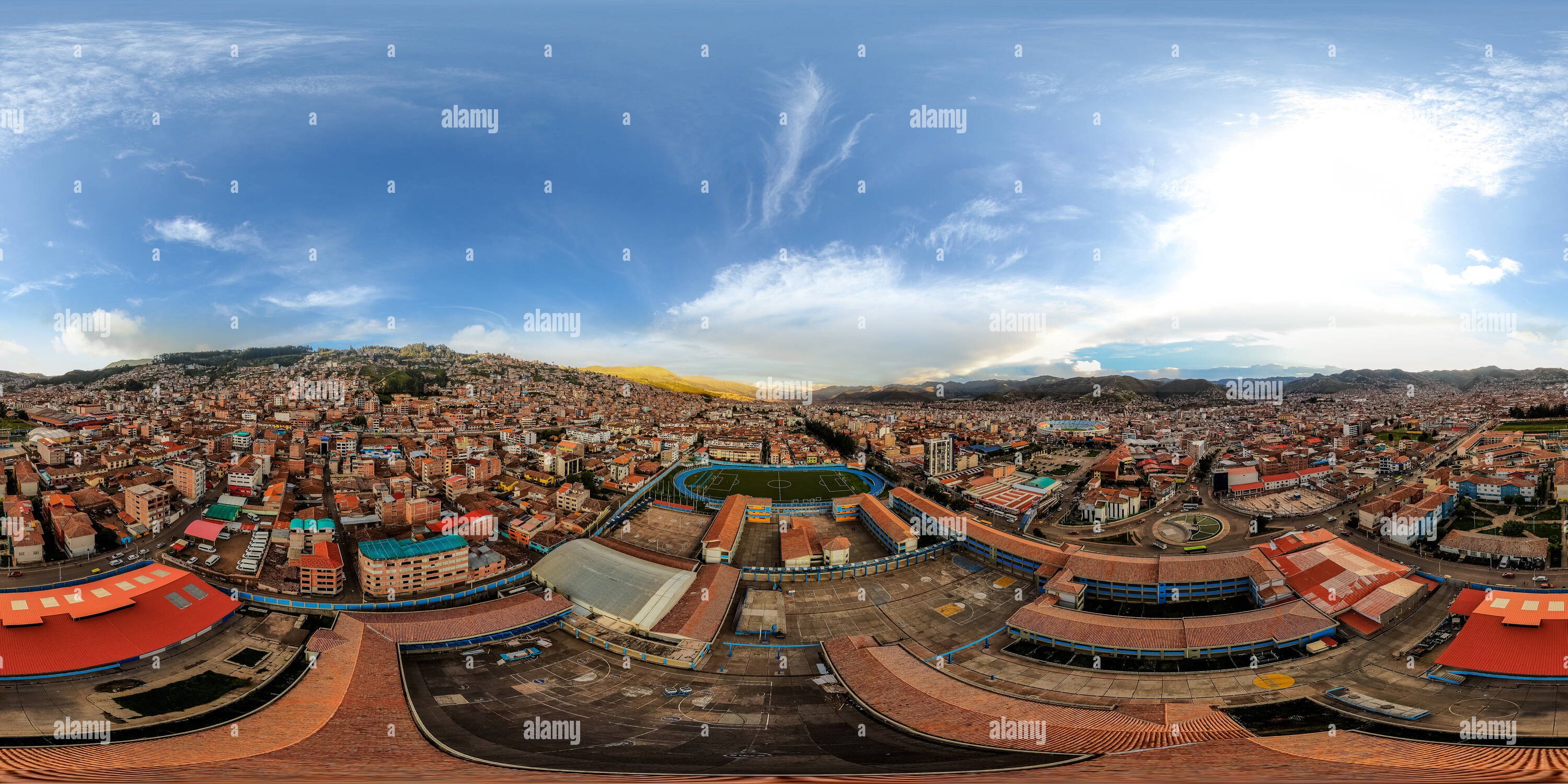 360 degree panoramic view of Inca Garcilaso de la Vega College and the stadium