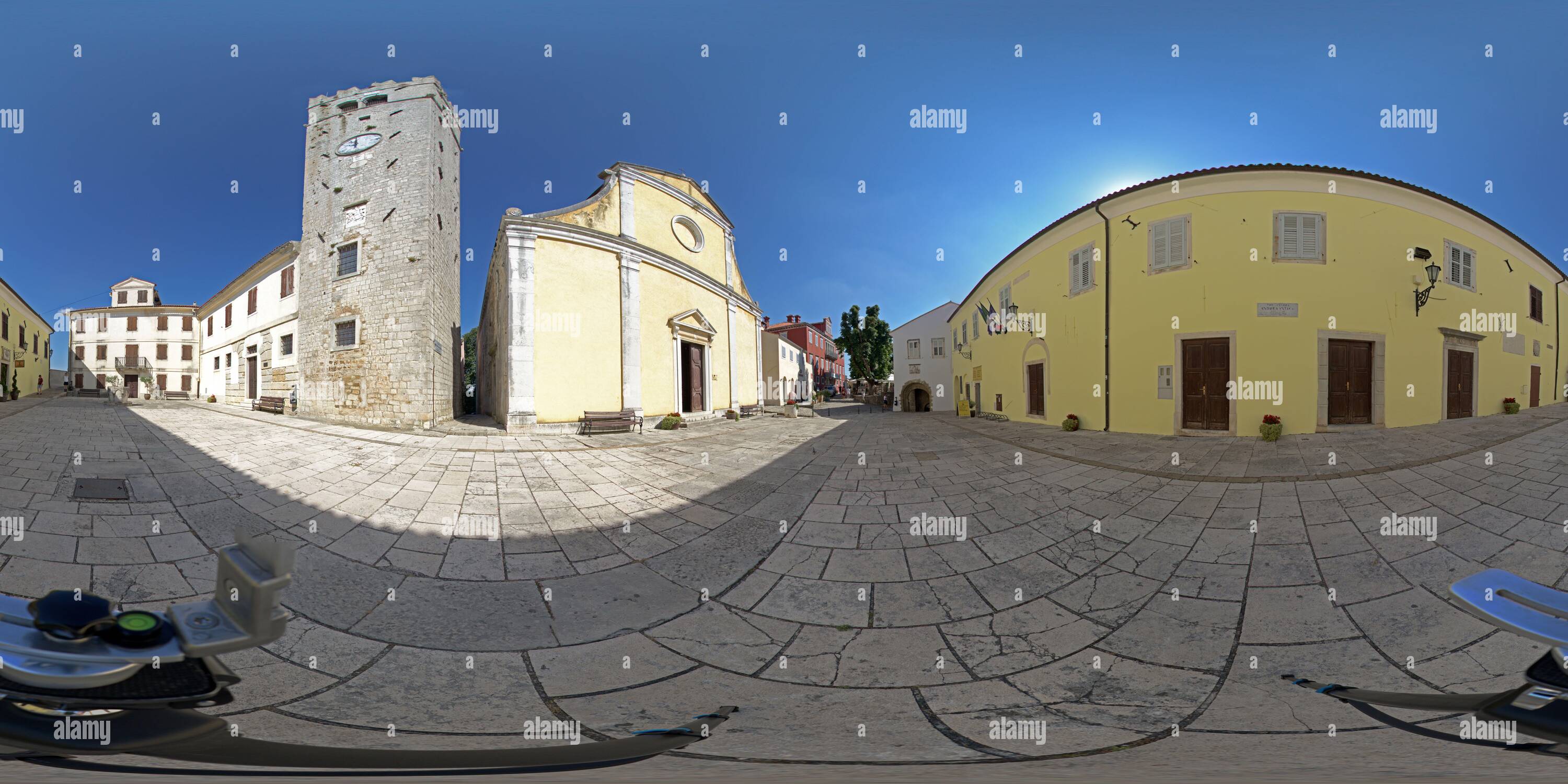 360 degree panoramic view of 360 degree photo, market square, Motovun, Istria, Croatia