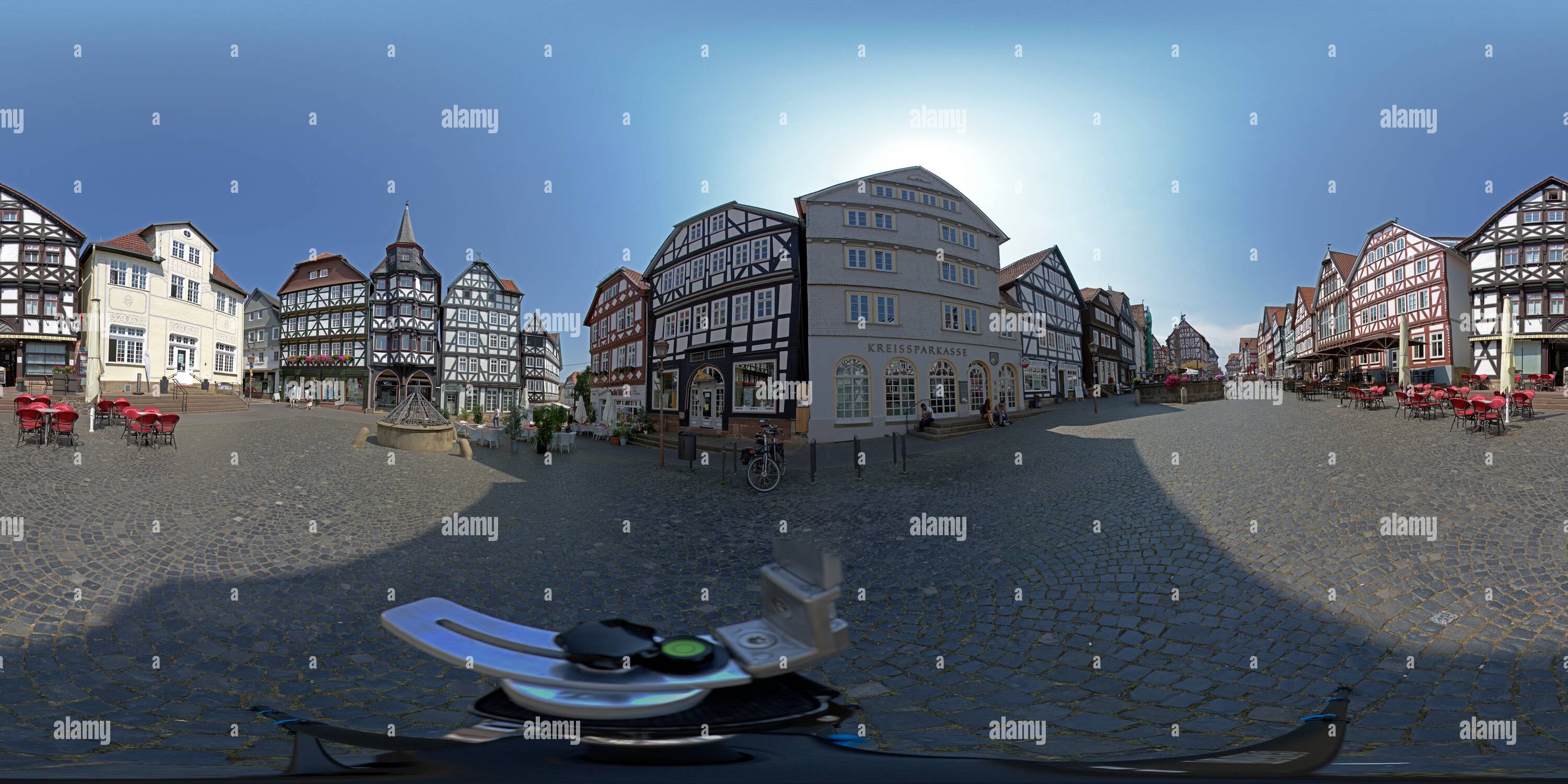 360 degree panoramic view of 360 degree photo, market square, Fritzlar, Hesse, Germany