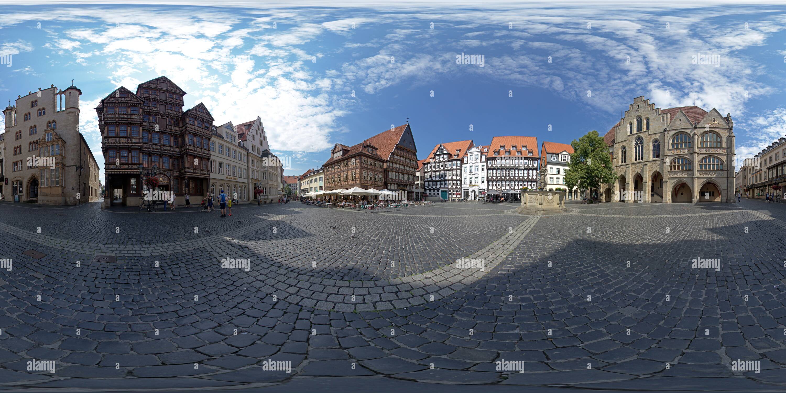 360 degree panoramic view of historic market square, Hildesheim, Lower Saxony, Germany