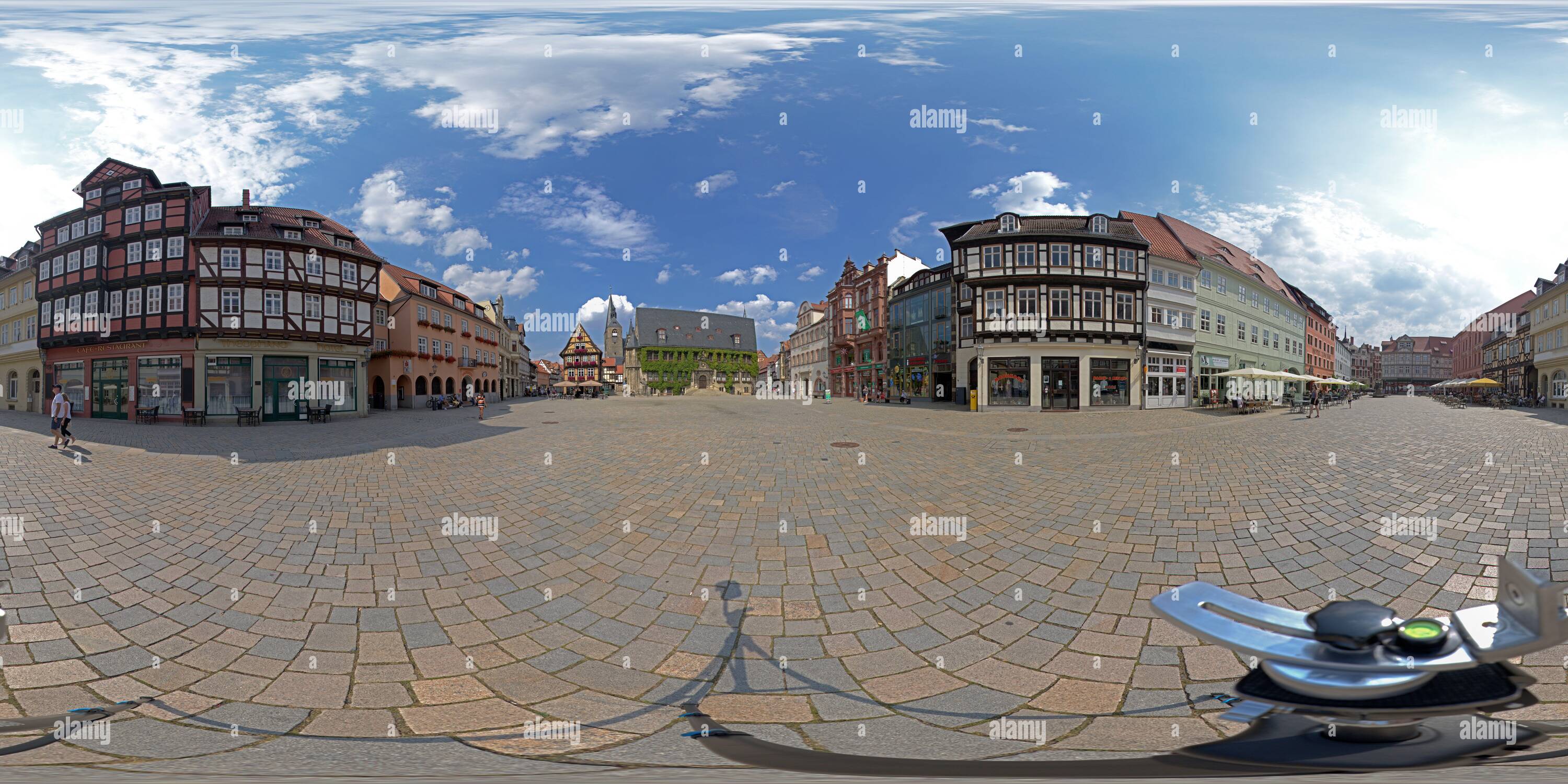 360 degree panoramic view of 360 degree photo, market square, UNESCO world cultural heritage, Quedlinburg, Saxony-Anhalt, Germany
