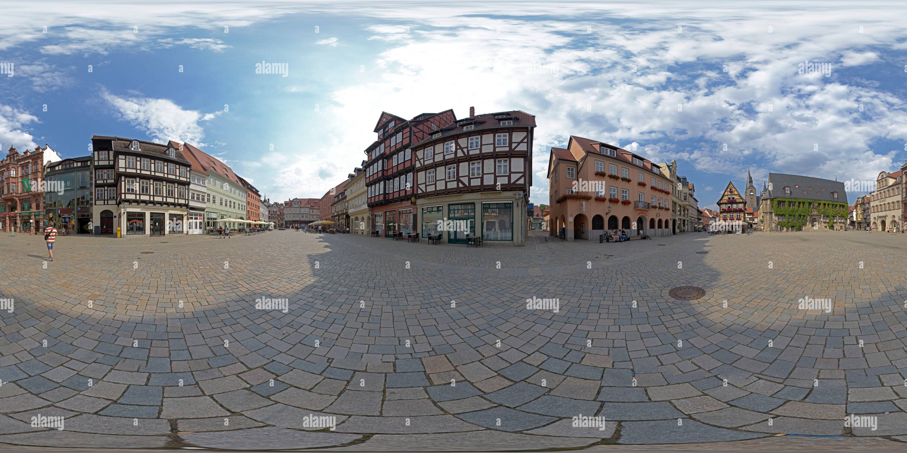 360 degree panoramic view of 360 degree photo, market square, UNESCO world cultural heritage, Quedlinburg, Saxony-Anhalt, Germany