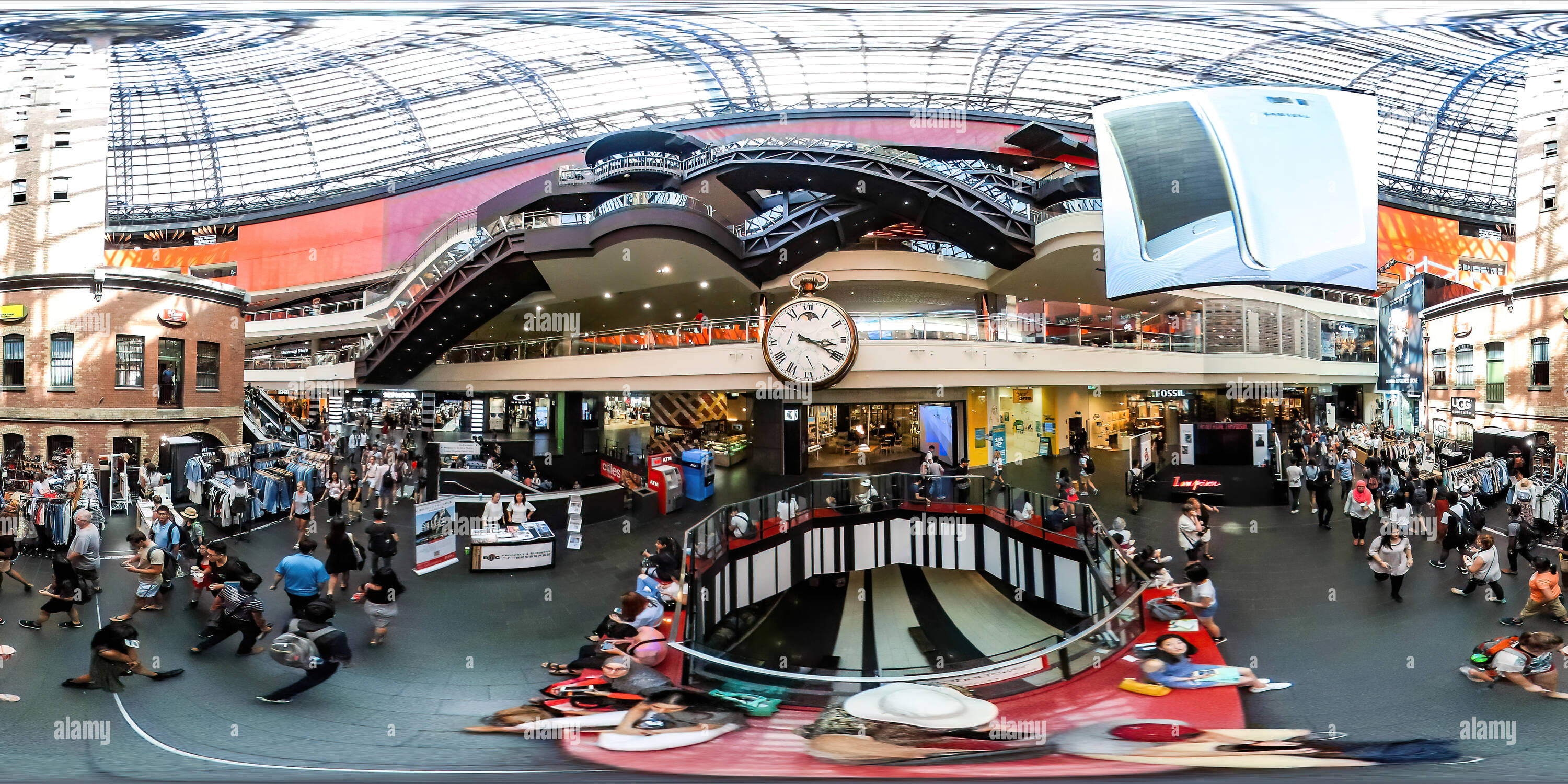 360 degree panoramic view of Melbourne Central Station Mall, Melbourne, Australia