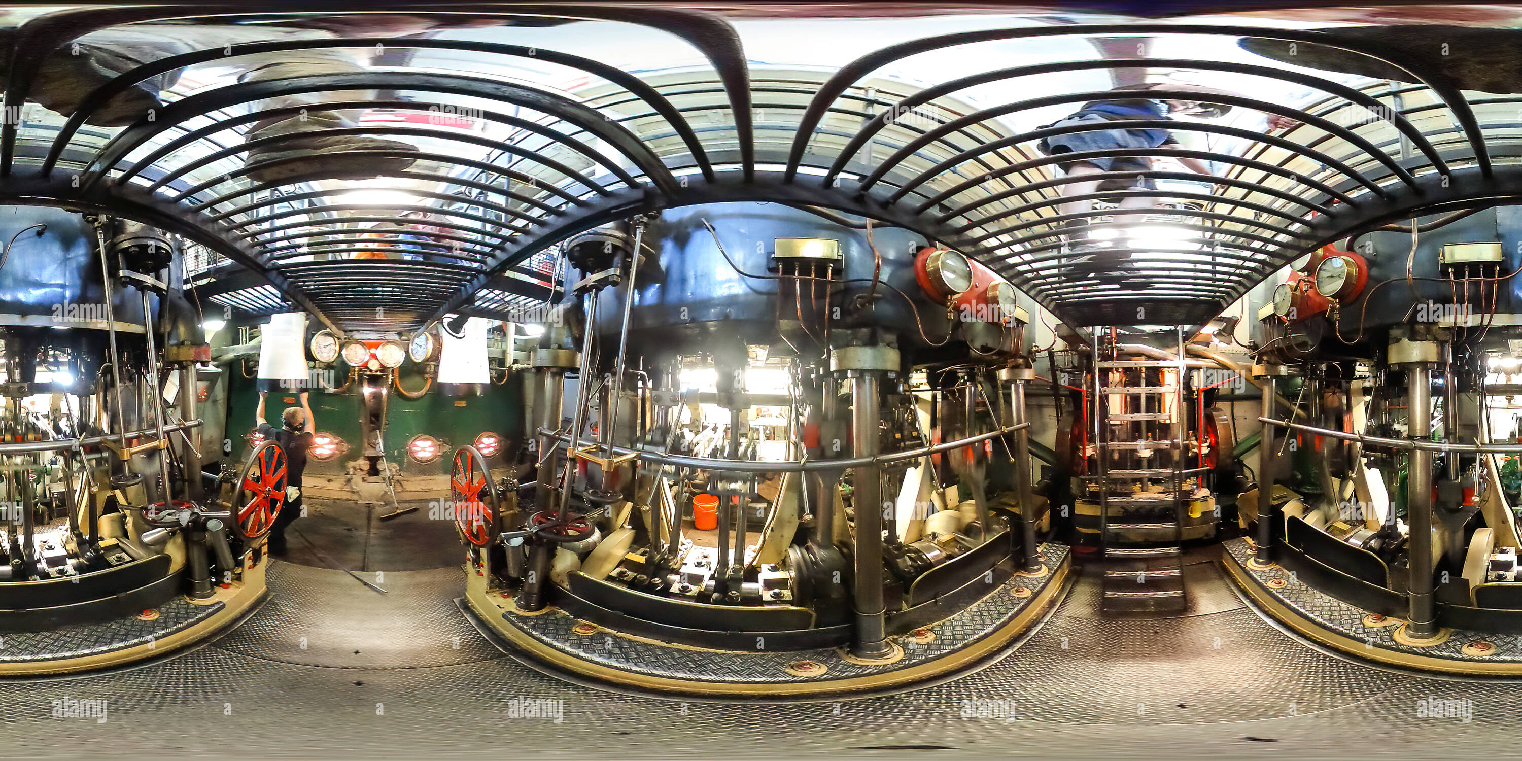 360 degree panoramic view of Engine Room, TSS Earnslaw, Queenstown, New Zealand