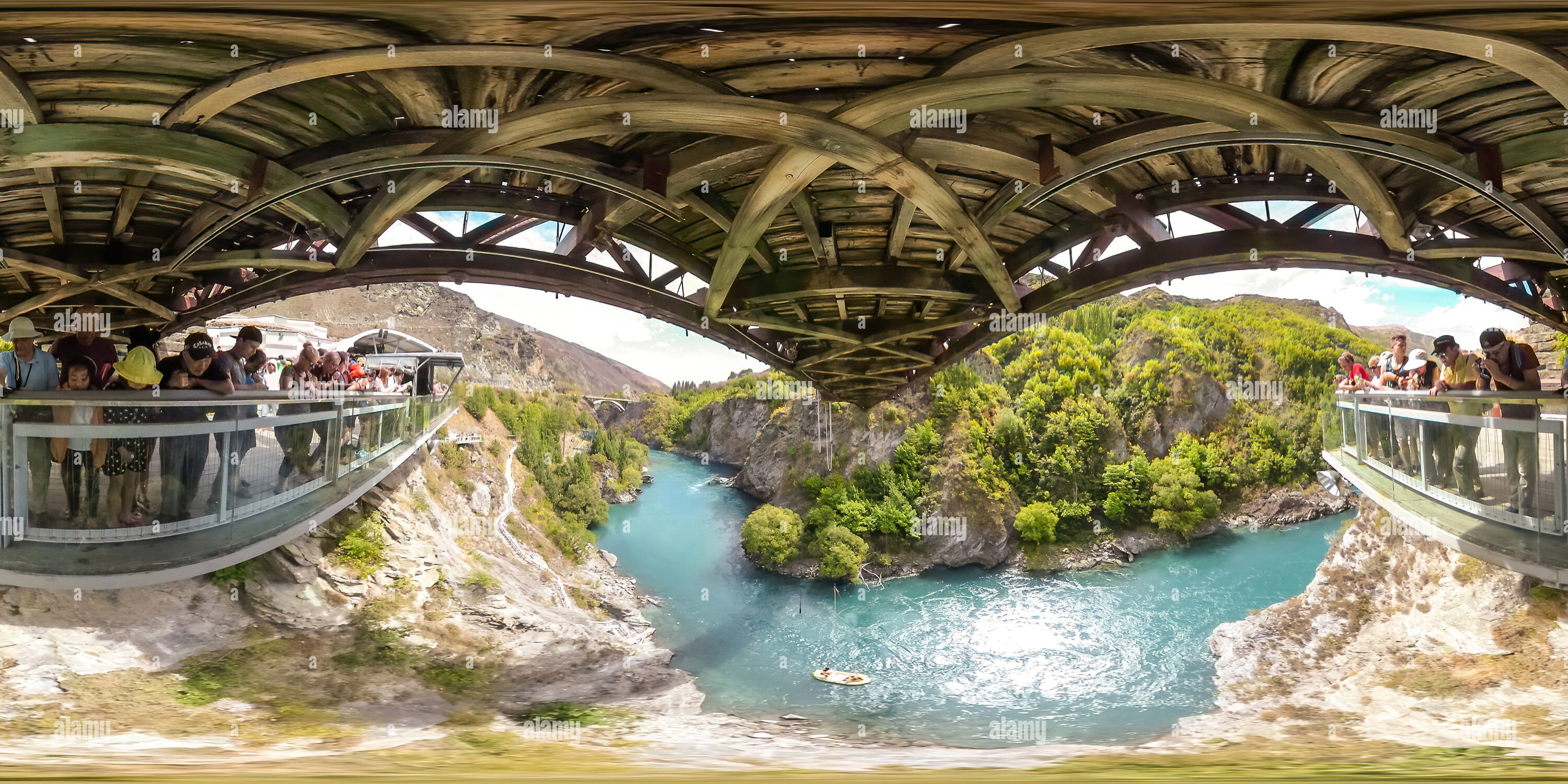 360 degree panoramic view of Under Kawarau Gorge Bridge, Gibbston, New Zealand