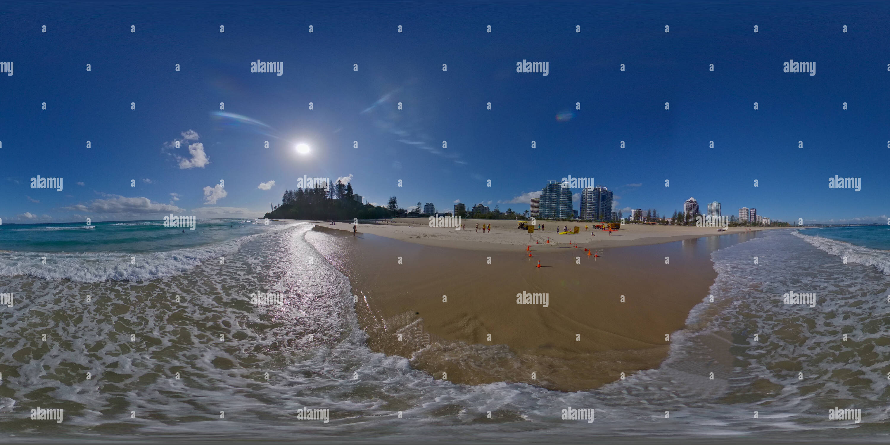 360 degree panoramic view of Spring morning on Greenmount Beach, Coolangatta Qld
