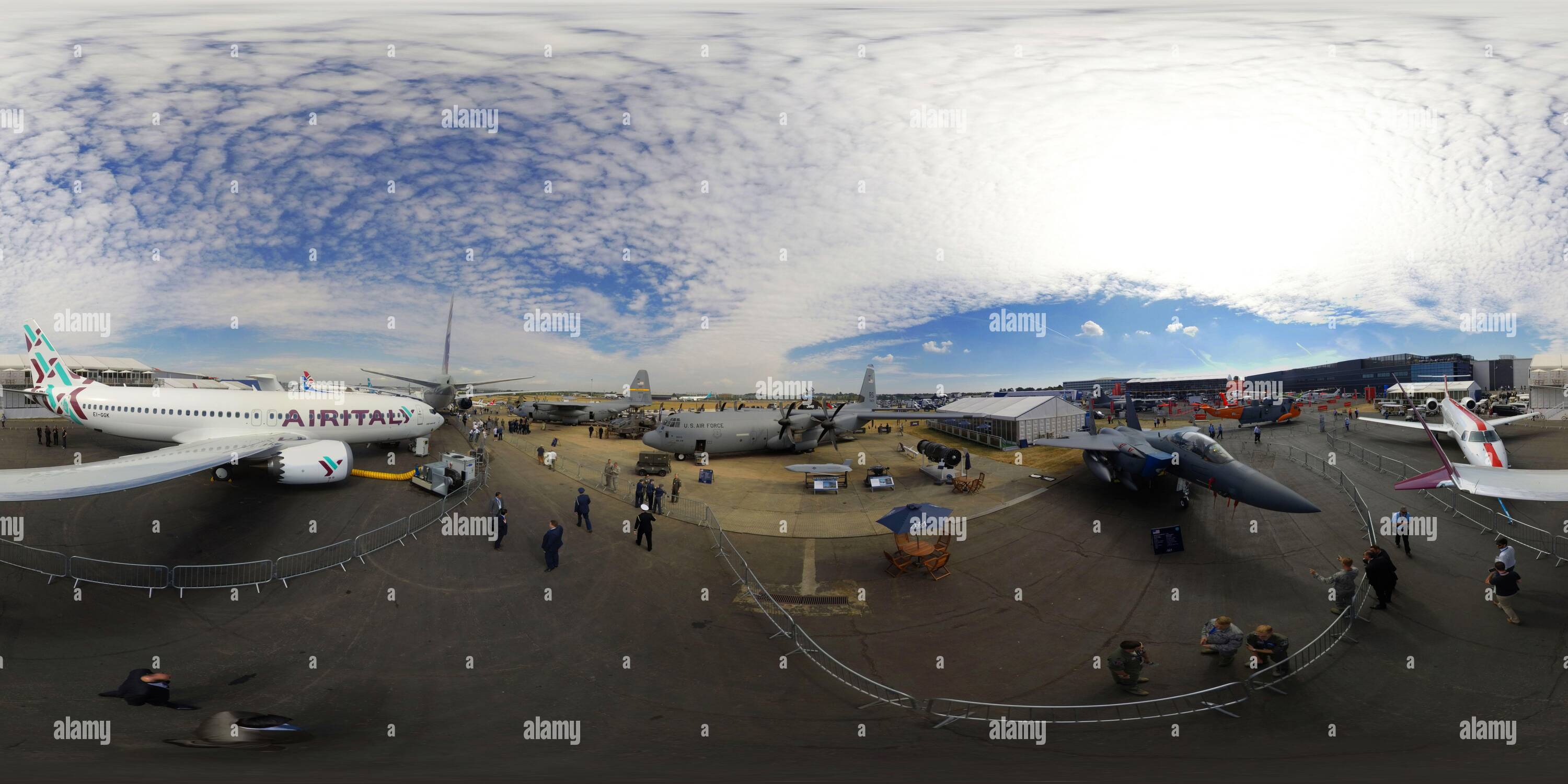360 degree panoramic view of Farnborough International Airshow 2018. Picture : © Mark Pain / Alamy