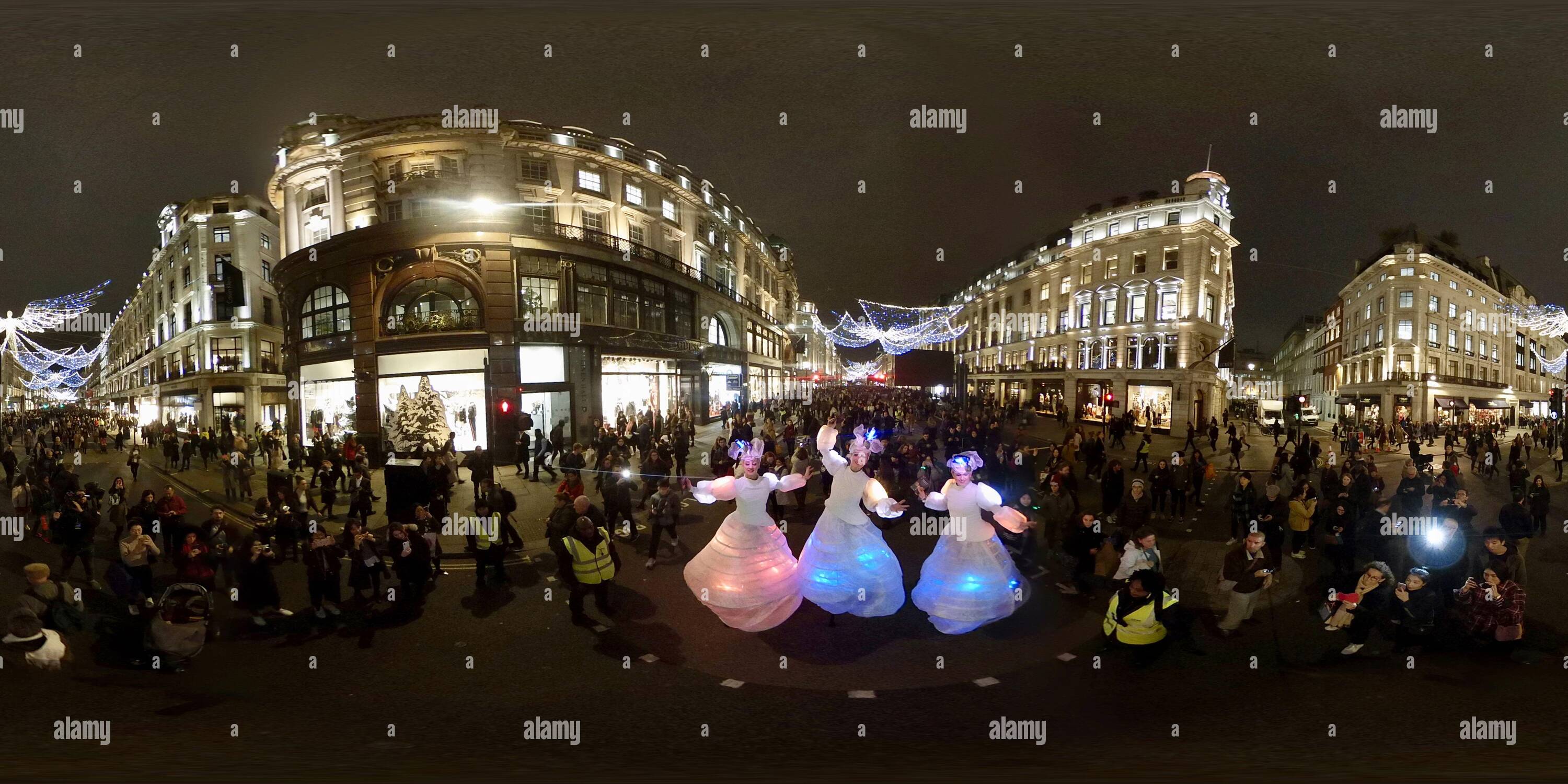 360° view of The Christmas lights in Regent Street are turned on for