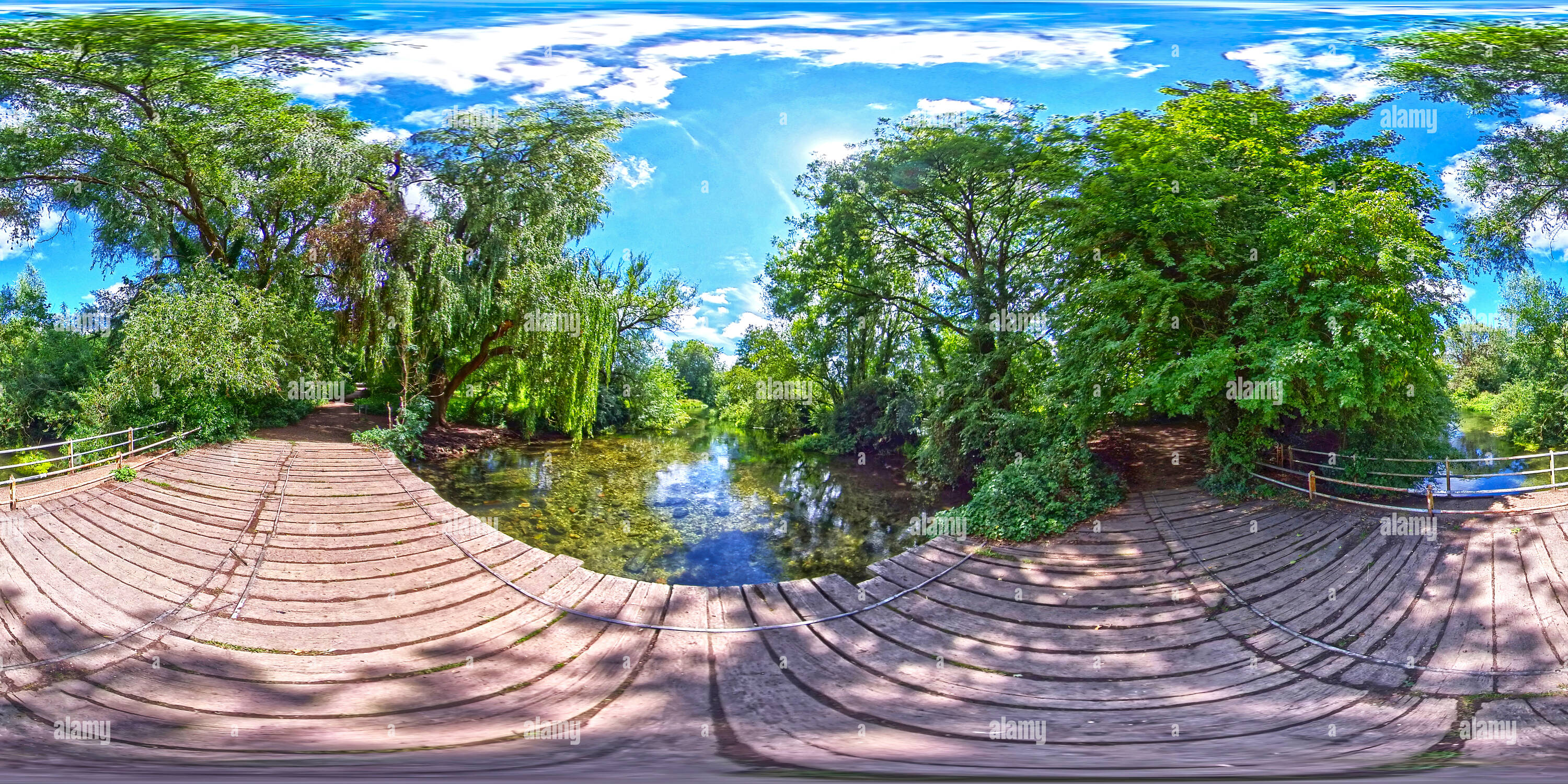 360° view of Bridge over the river Itchen stream in Twyford, Winchester, Hampshire, United