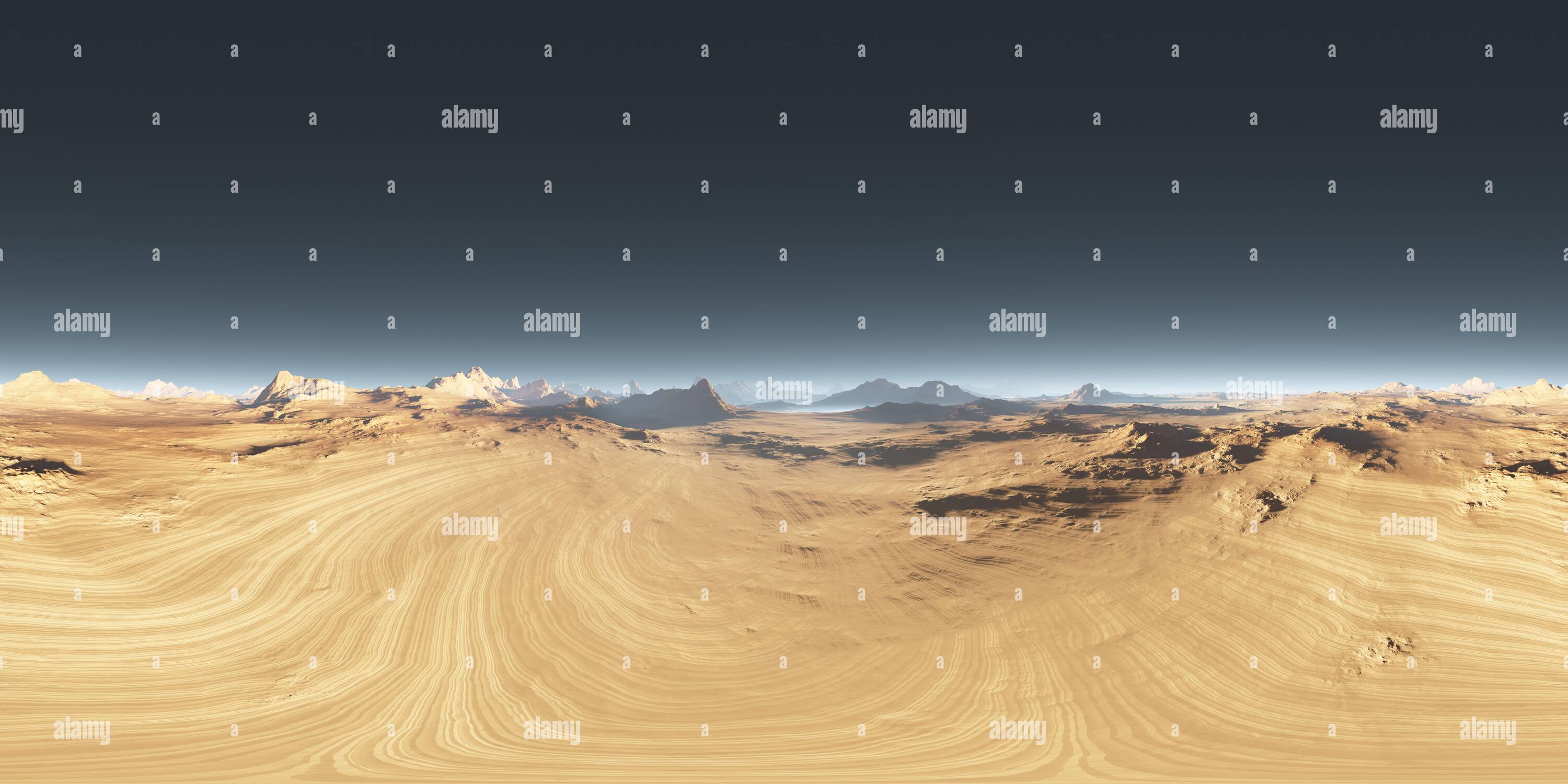 360 degree panoramic view of 360 degree desert landscape. Equirectangular projection, environment map, HDRI spherical panorama. 3d illustration