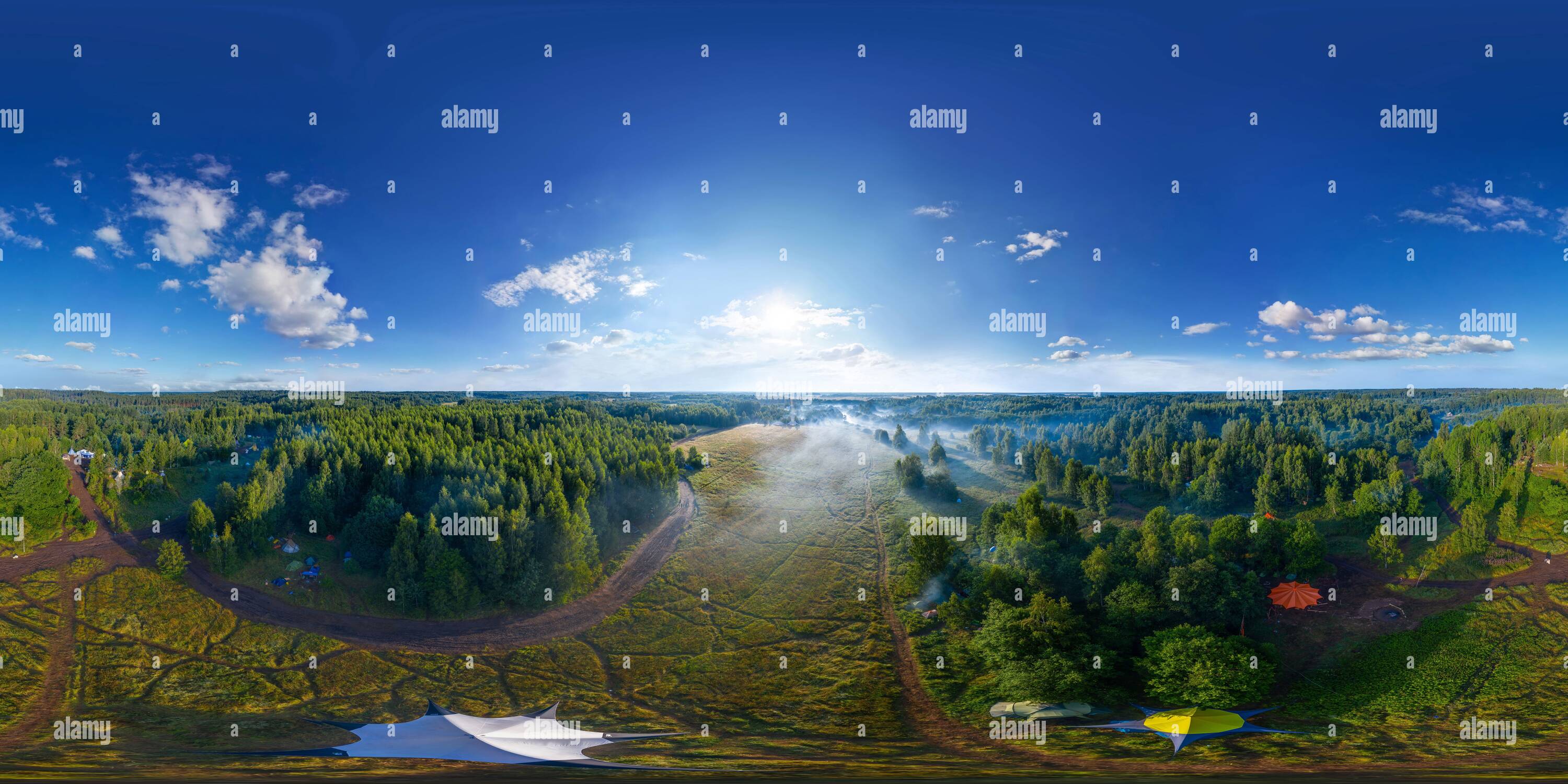 360° view of 360-degree panoramic aerial view of the field, forest and ...