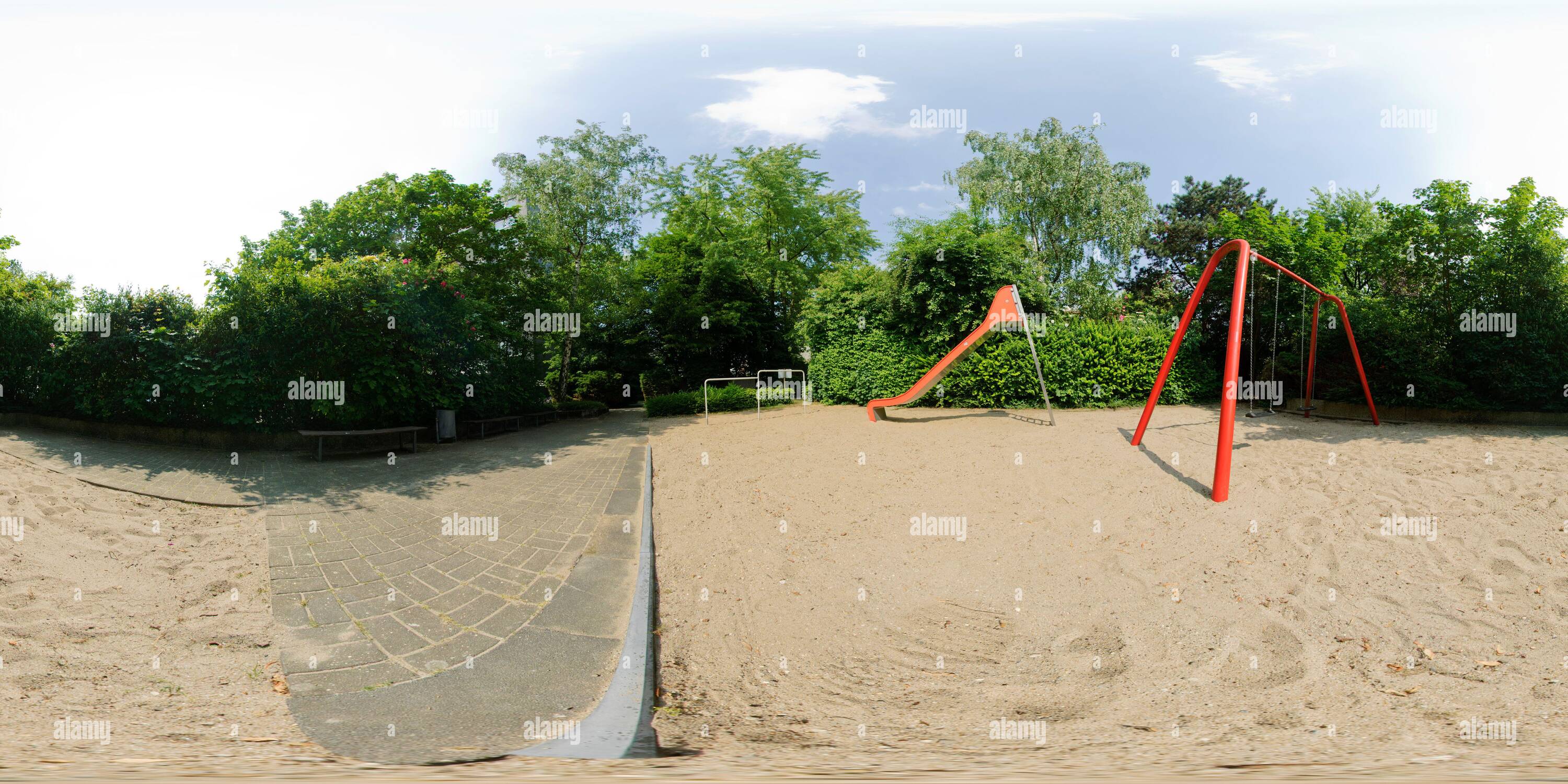 360 degree panoramic view of playground in Duesseldorf, NRW, Germany