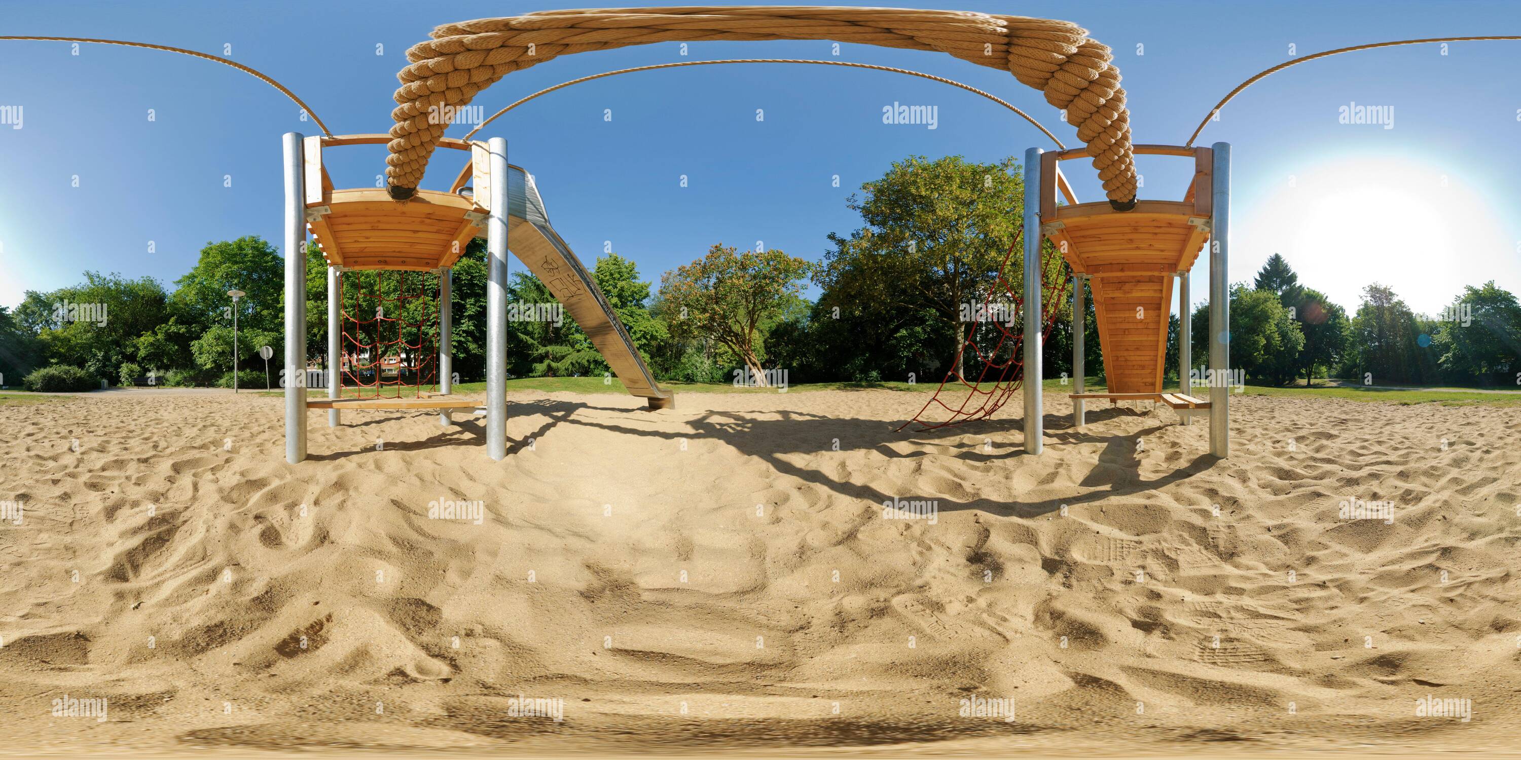 360 degree panoramic view of playground in Duesseldorf, NRW, Germany