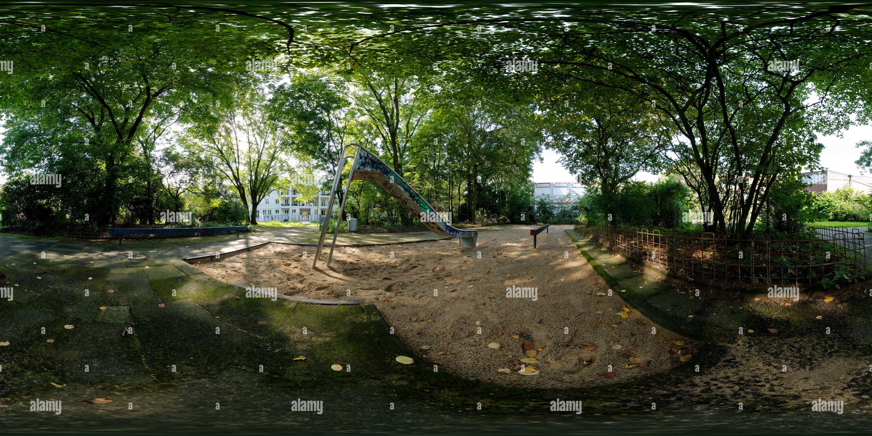 360 degree panoramic view of playground in Duesseldorf, NRW, Germany