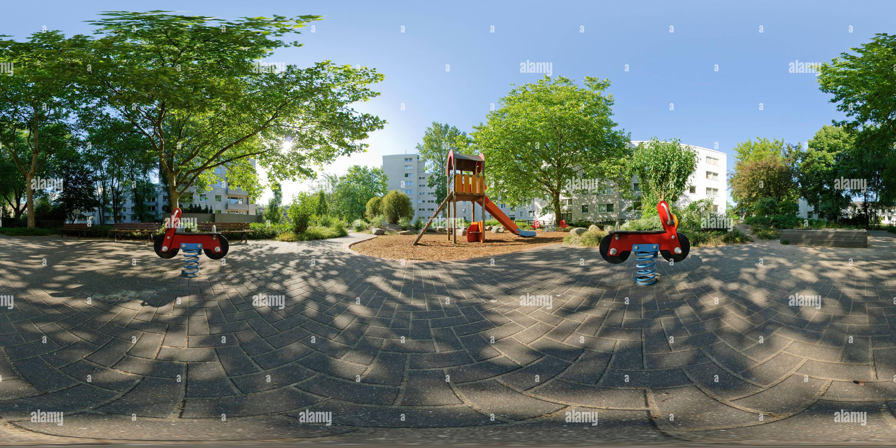 360 degree panoramic view of playground in Duesseldorf, NRW, Germany