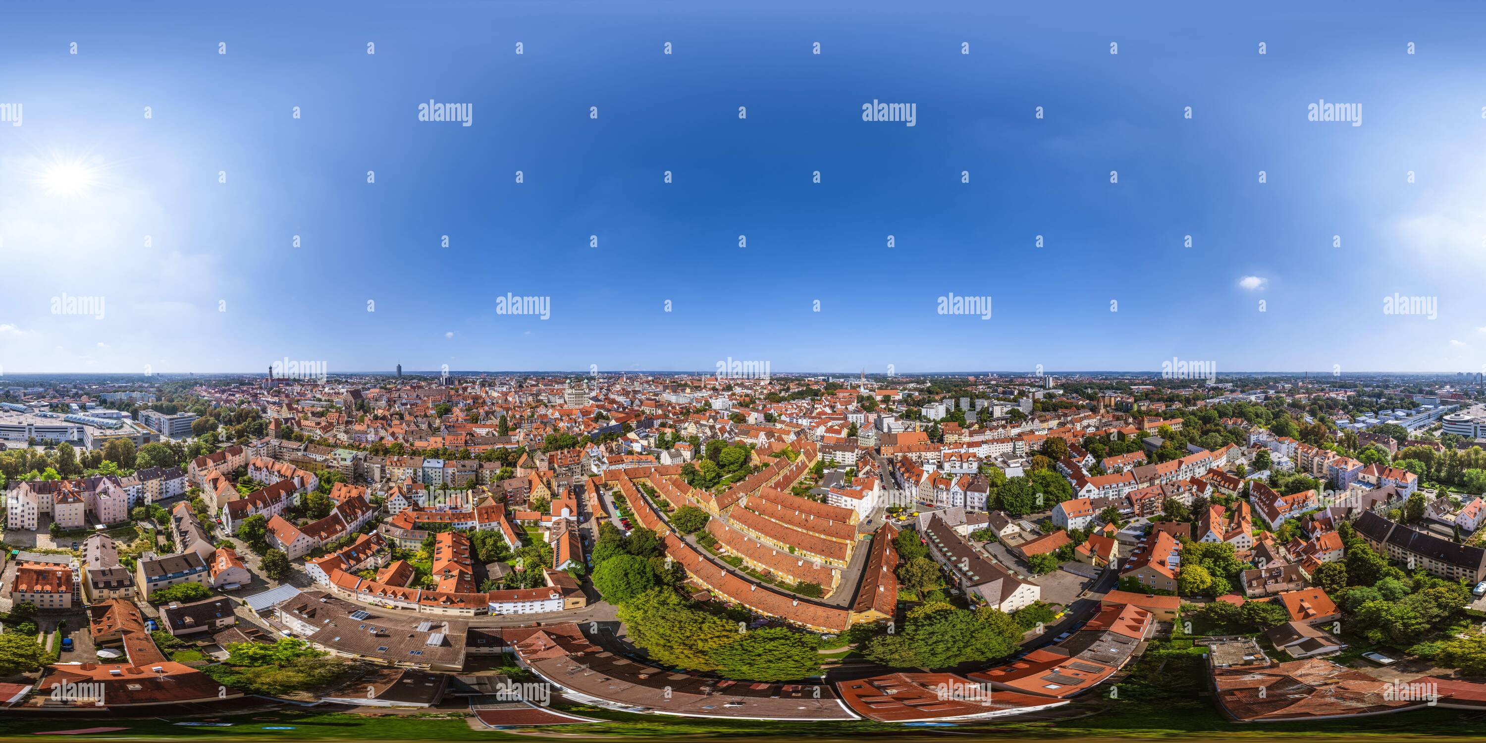 360 degree panoramic view of Augsburg - an interactive flight over the city near the Fuggerei