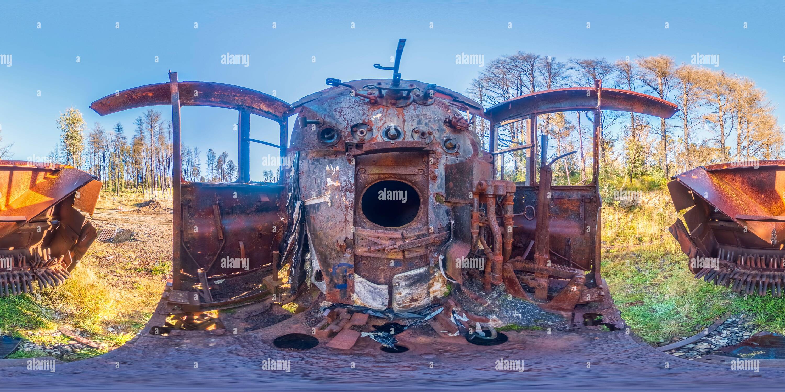 360° view of Spherical panoramic photograph of the inside of an old and