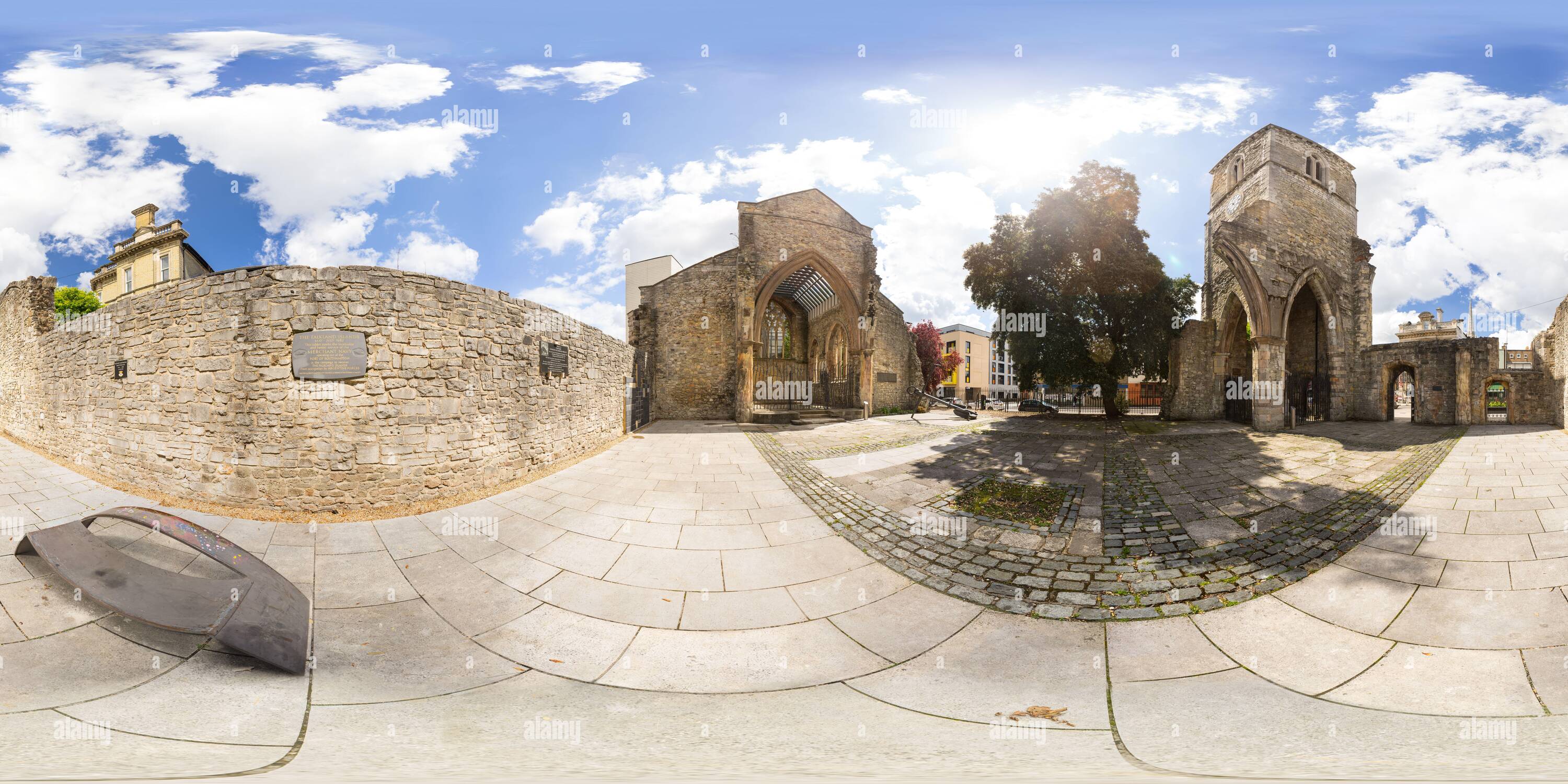 360 degree panoramic view of Holy Rood church in Southampton was destroyed in an air raid in 1940 and is now a memorial to Merchant Navy seafarers.