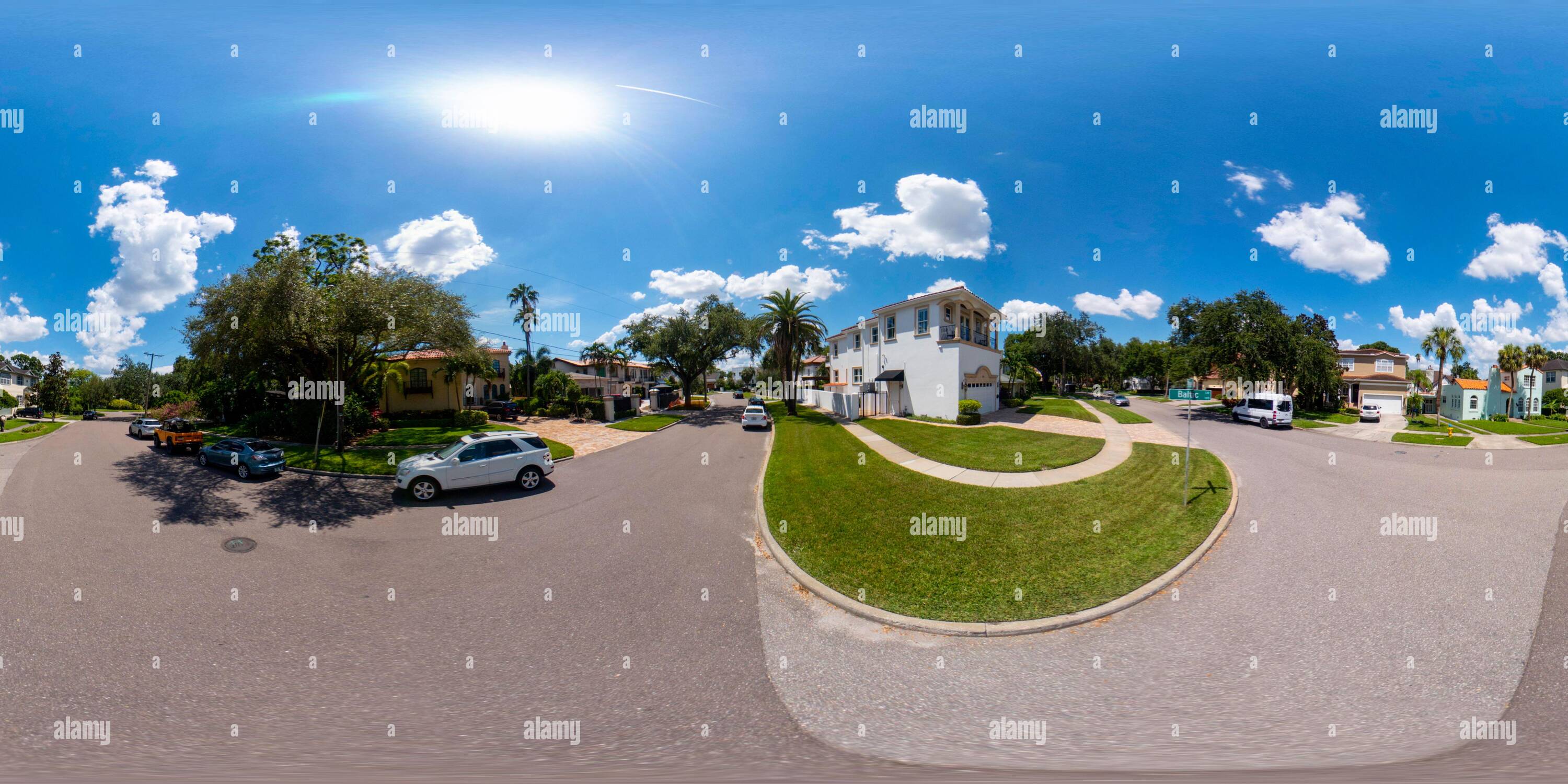 360 degree panoramic view of 360 vr photo residential neighborhood DAvis Island Tampa Florida USA