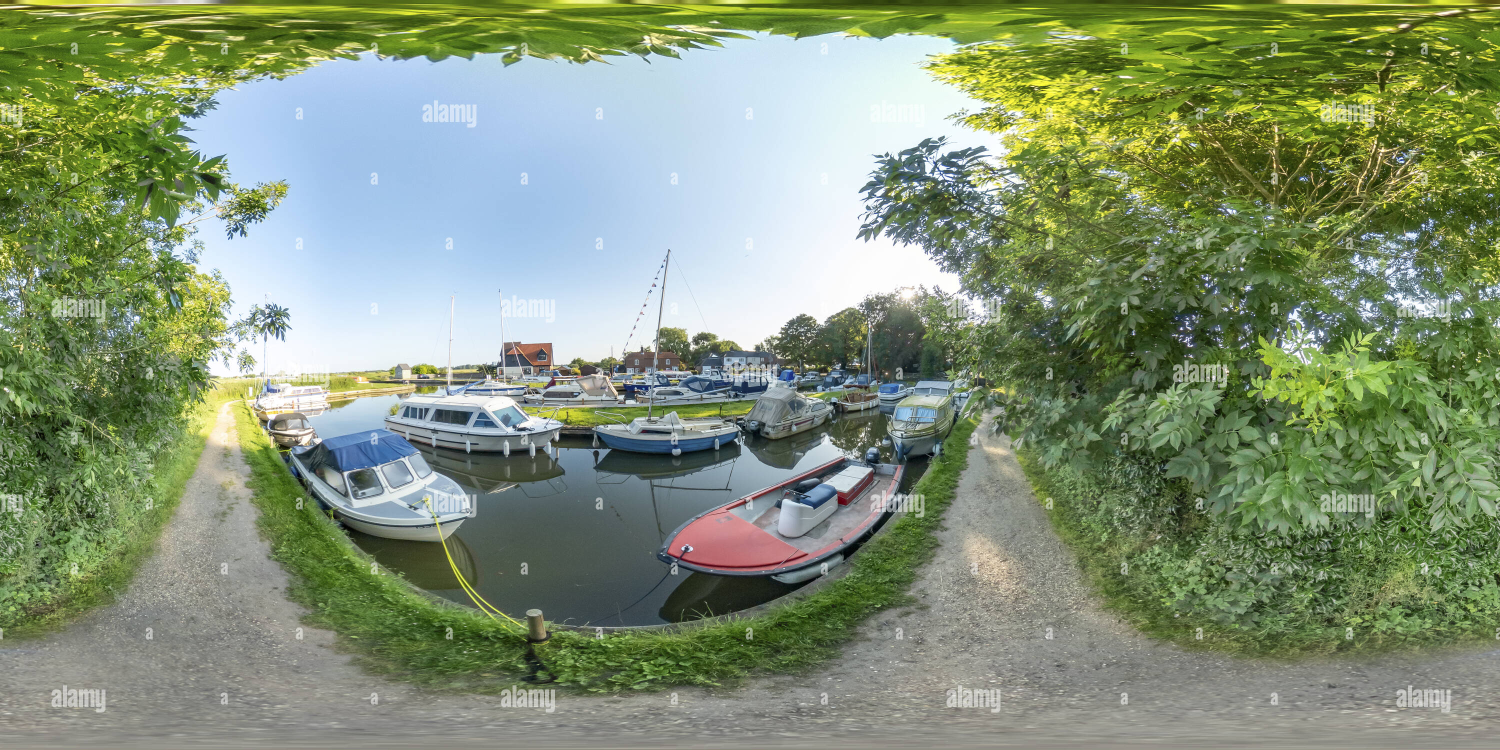 360° view of Thurne village boat yard, Norfolk Broads Alamy