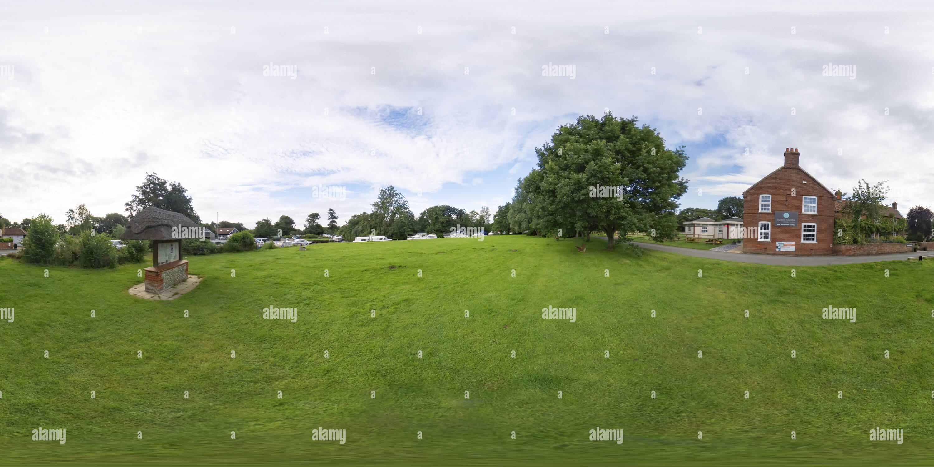 360 degree panoramic view of Boat moorings in Sutton Staithe, Norfolk