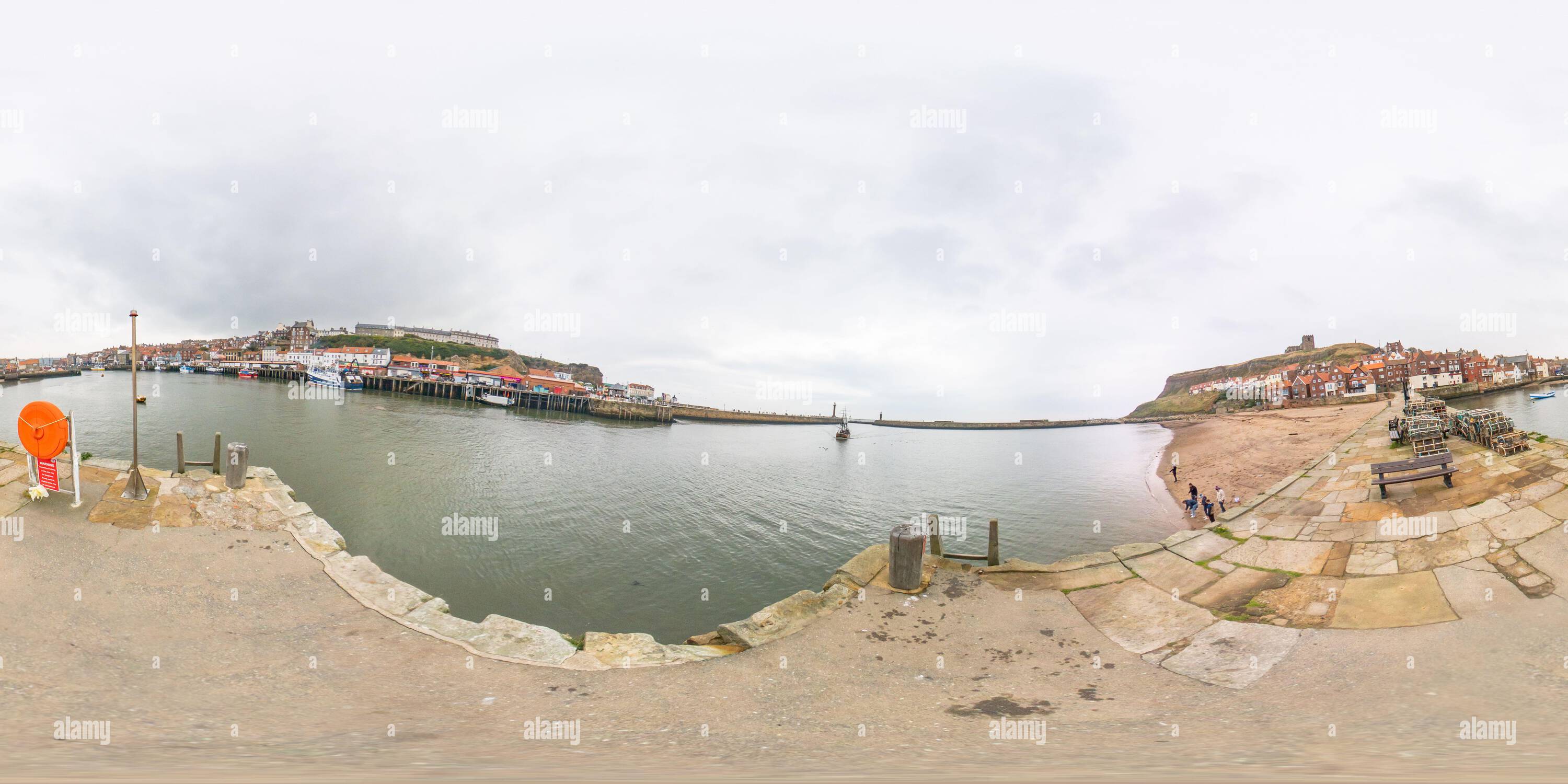 360° view of 360 spherical panorama captured at Tate Hill Pier in Whitby Harbour in North