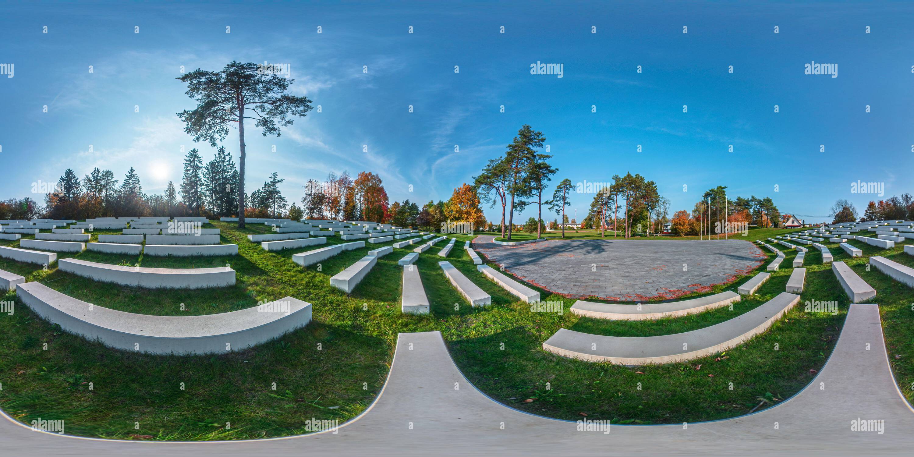 360° view of Modern song concert arena in an autumn park with white ...