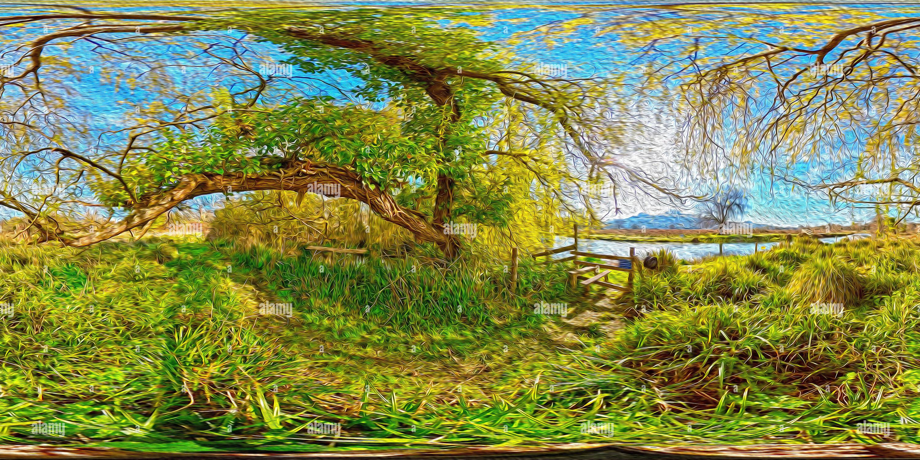 360 degree panoramic view of River Itchen Navigation in Hampshire 360