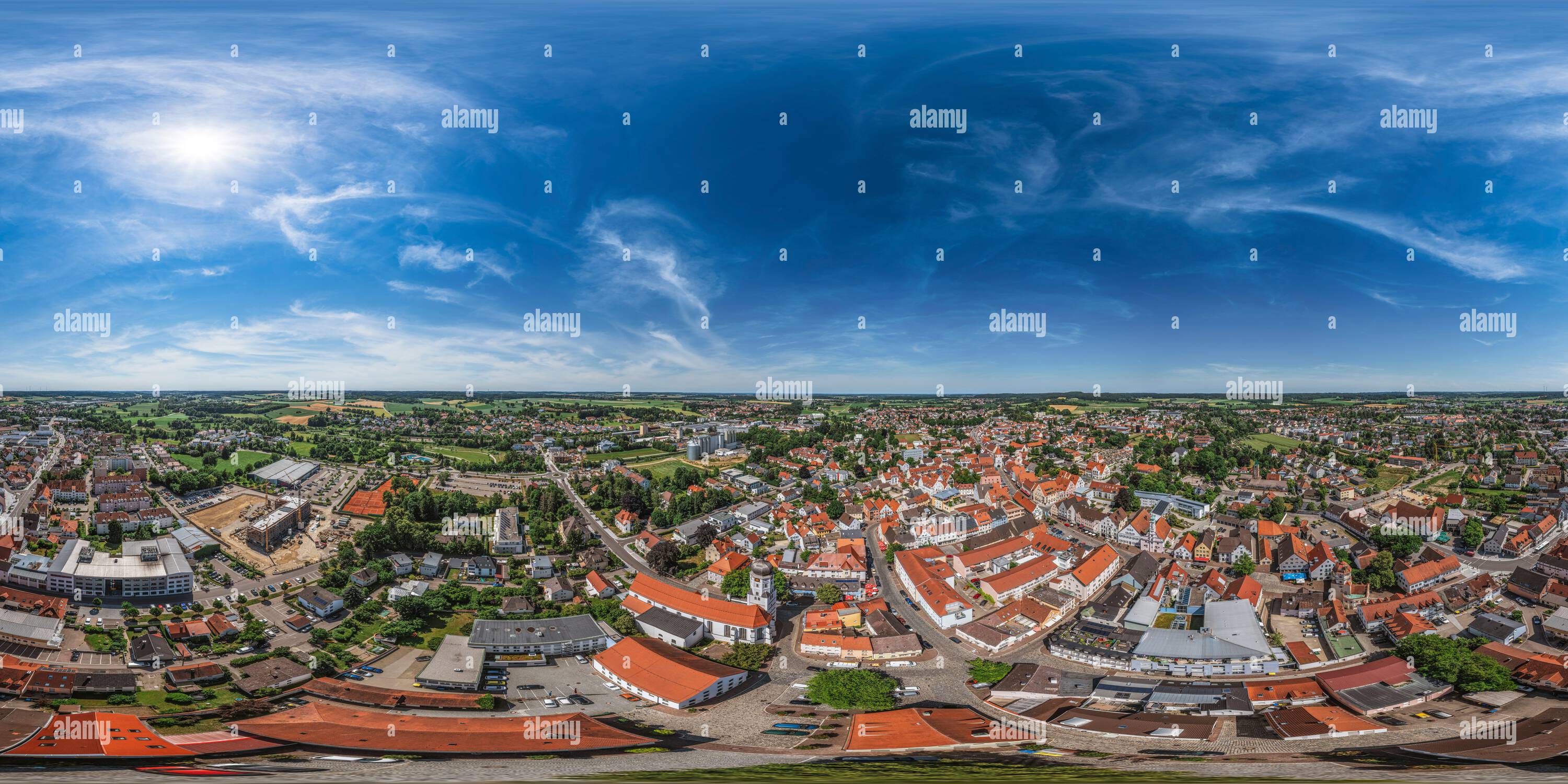 360 degree panoramic view of 360° - Region and City of Aichach from above