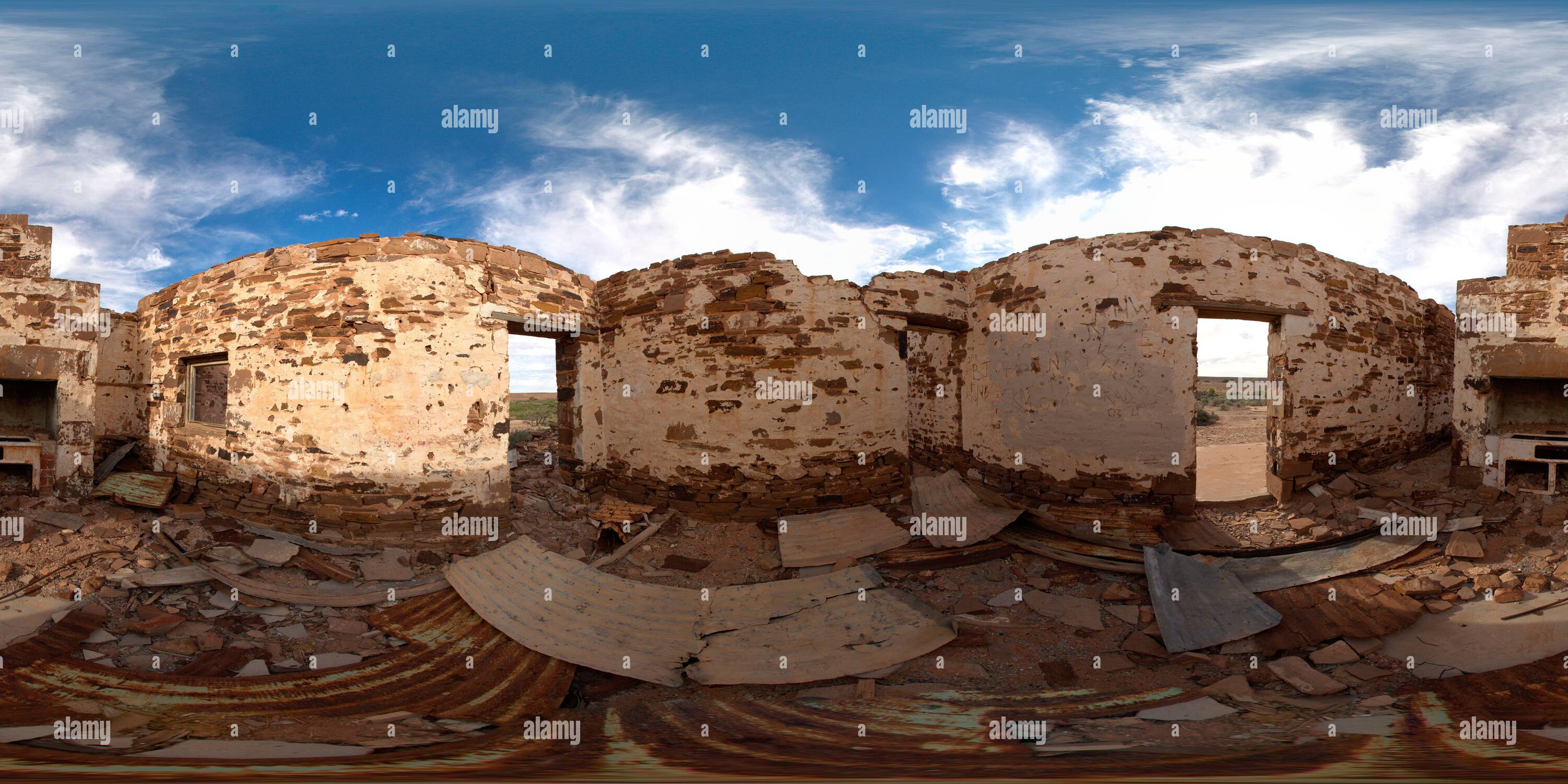 360 degree panoramic view of 360 panoramic of the interior of Phillips Ponds Homestead near Woomera South Australia