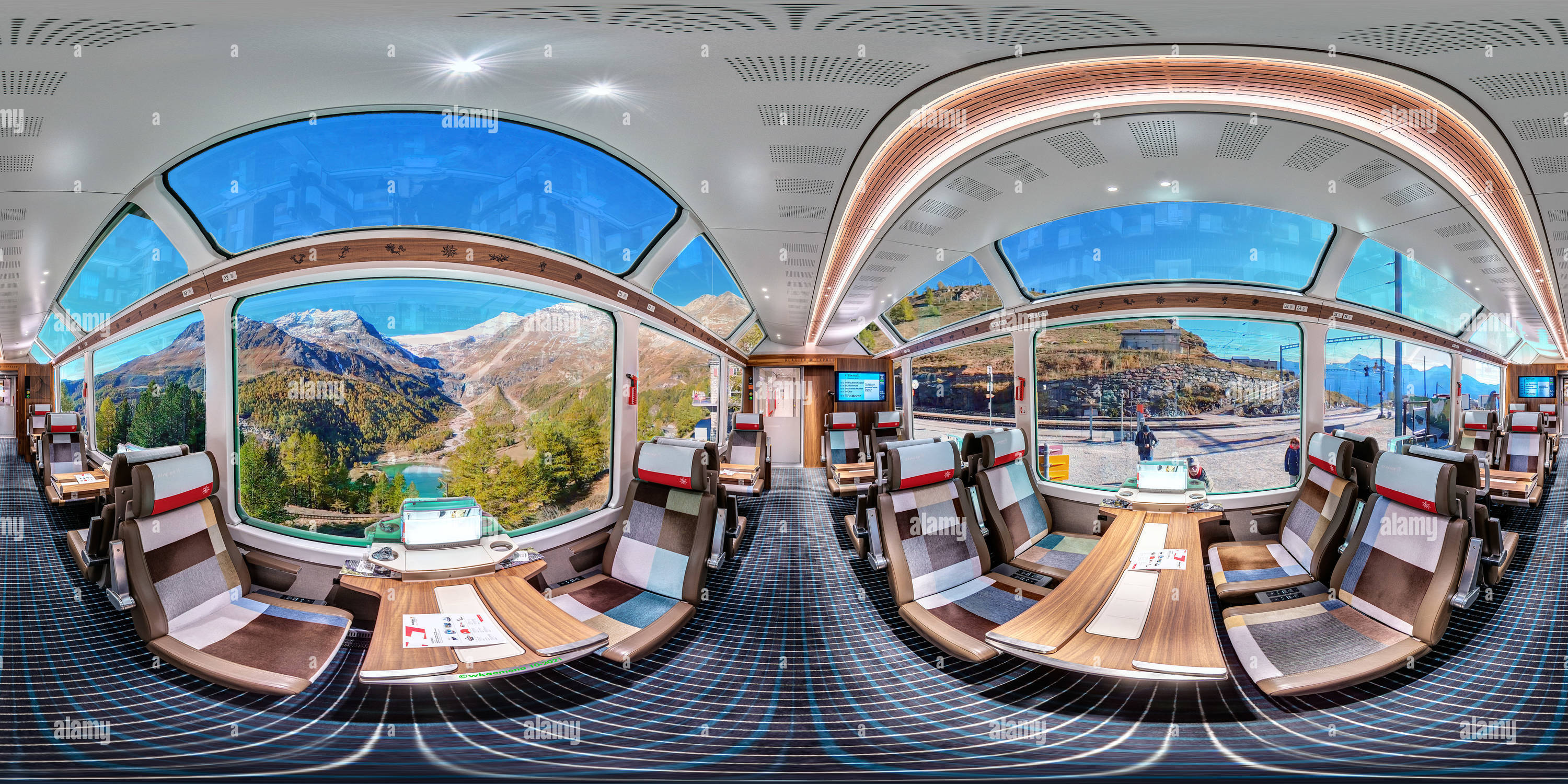 360 degree panoramic view of Glacier Express Schwitzerland First Class