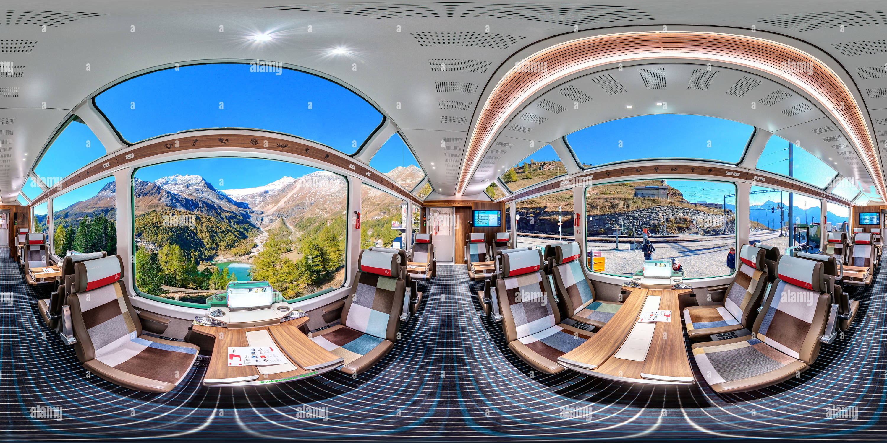 360 degree panoramic view of Glacier Express Schwitzerland First Class -