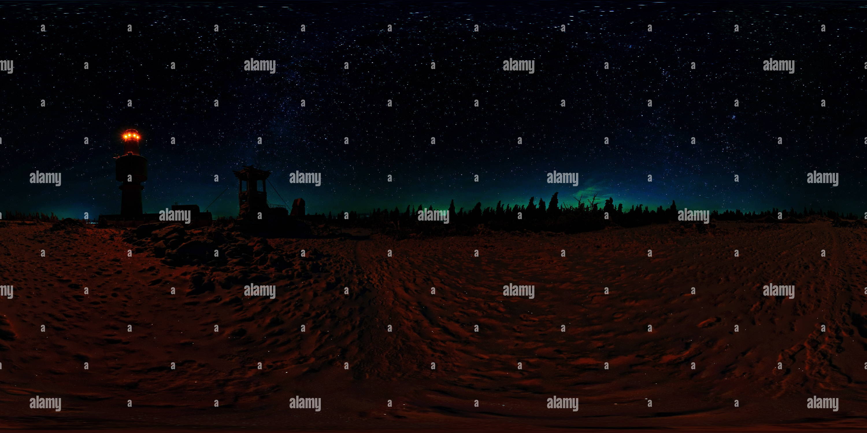 360 degree panoramic view of Stary night on top of Schneeberg - Fichtelgebirge