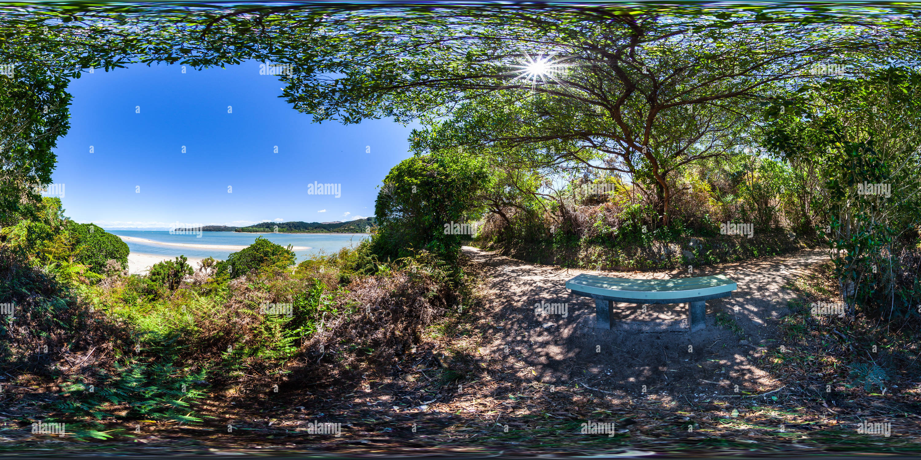 360° view of Sandy Bay Abel Tasman National Park Coast Track Tasman New Zealand Oceania