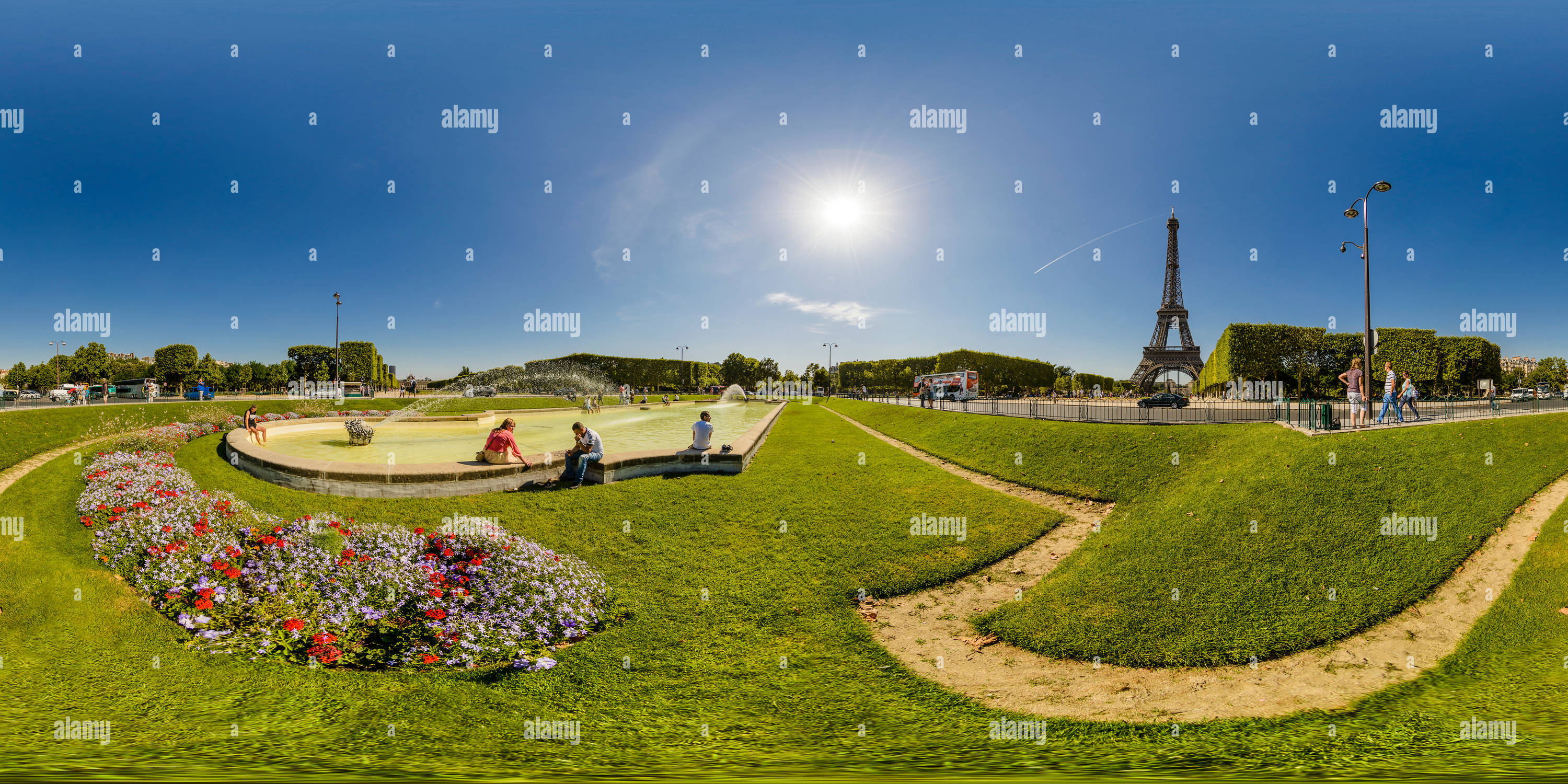 360 degree panoramic view of Paris - Eiffel Tower from Avenue Joseph Bouvard (Champ de Mars)