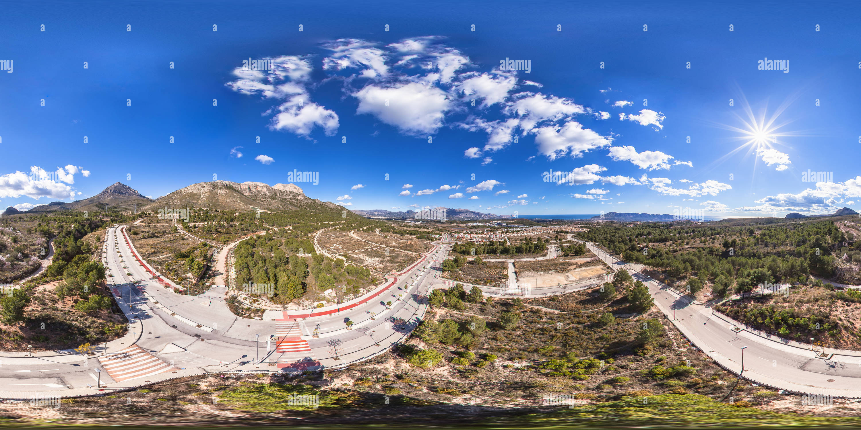 360 degree panoramic view of Housing development failure due to severe economic crisis. La Nucia, Costa Blanca - Spain