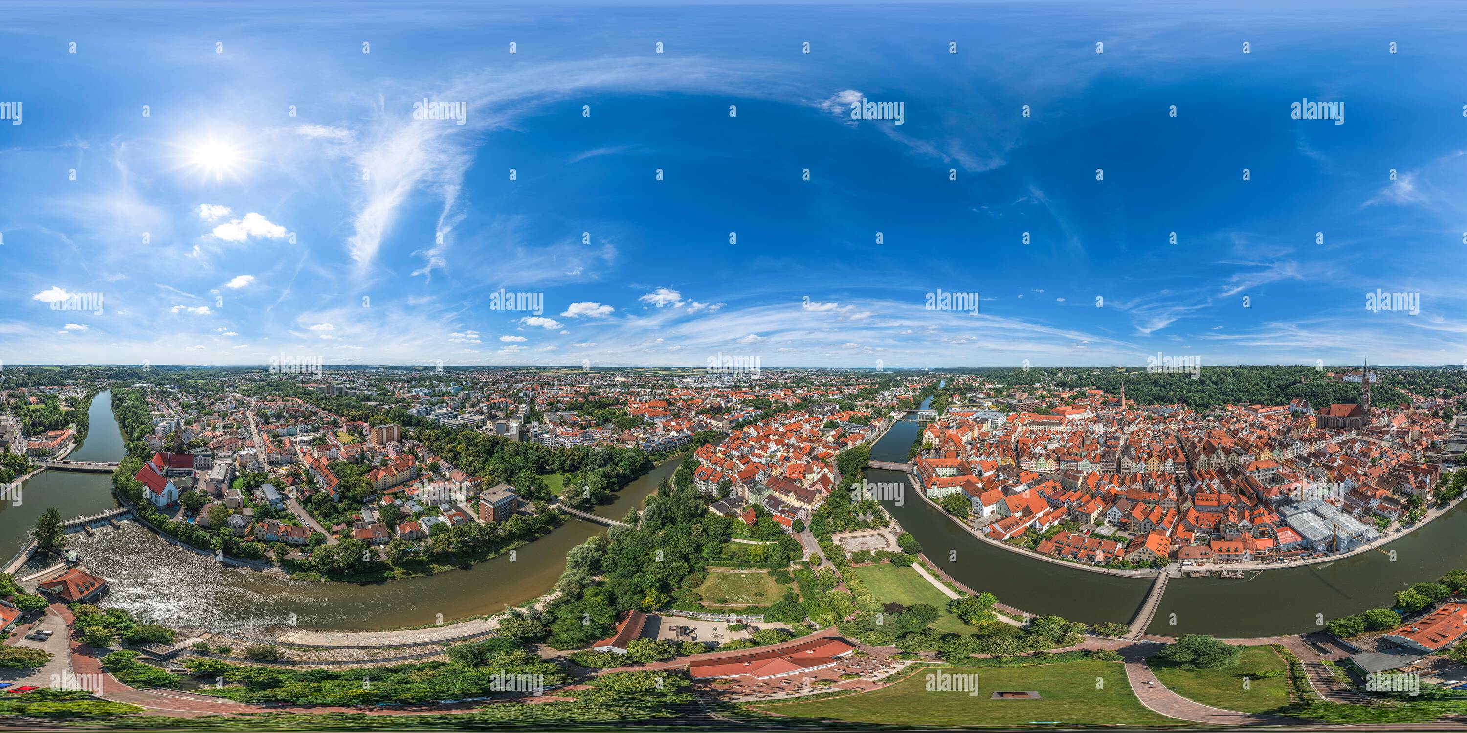 360 degree panoramic view of 360° - Aerial view to Landshut, district capital of Lower Bavaria