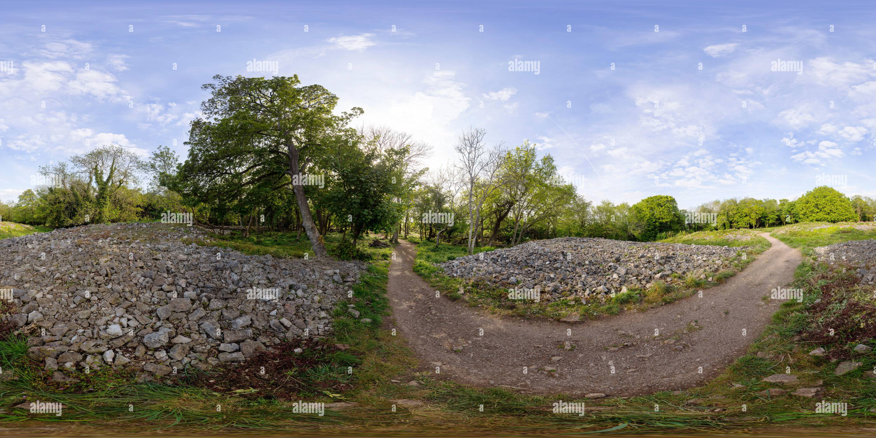 360 degree panoramic view of The eastern ramparts of Worlebury Camp, an Iron Age hill fort on Worlebury Hill, Weston-super-Mare, North Somerset, England, UK