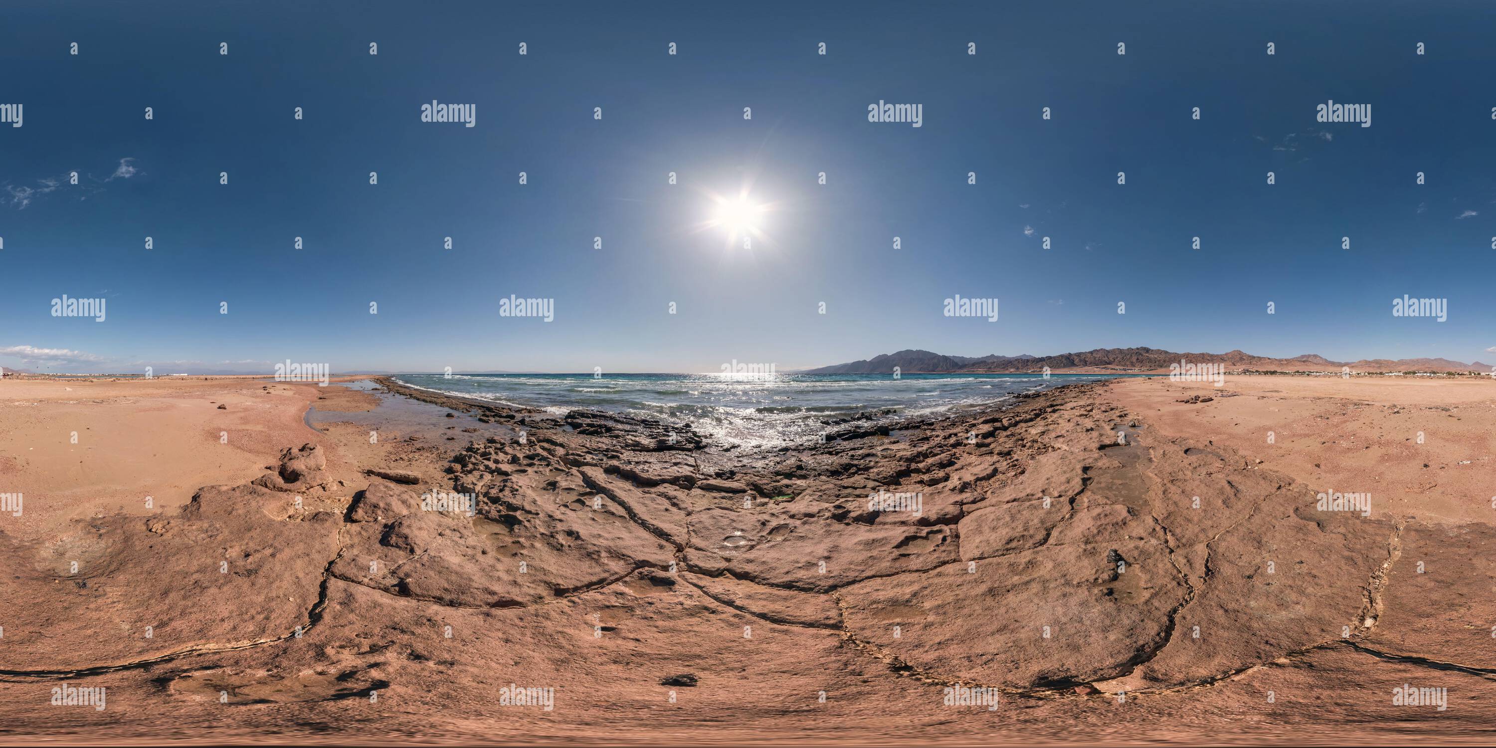 360 degree panoramic view of full seamless spherical hdr 360 panorama view on coast of sea in equirectangular projection, ready for VR AR virtual reality,