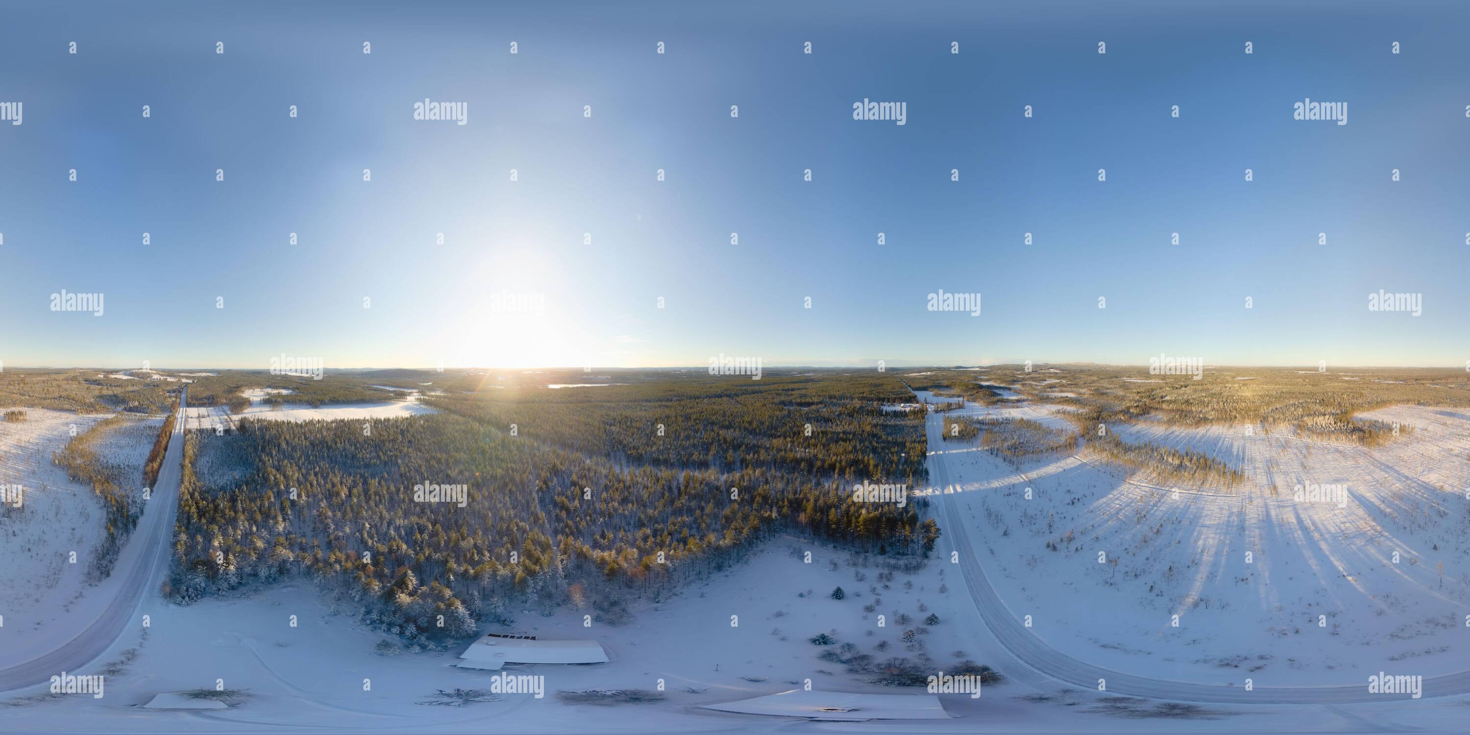 360 degree panoramic view of Spherical panorama of snowy Lapland landscape. Equirectangular projection makes the image usable in most spherical panorama viewers.
