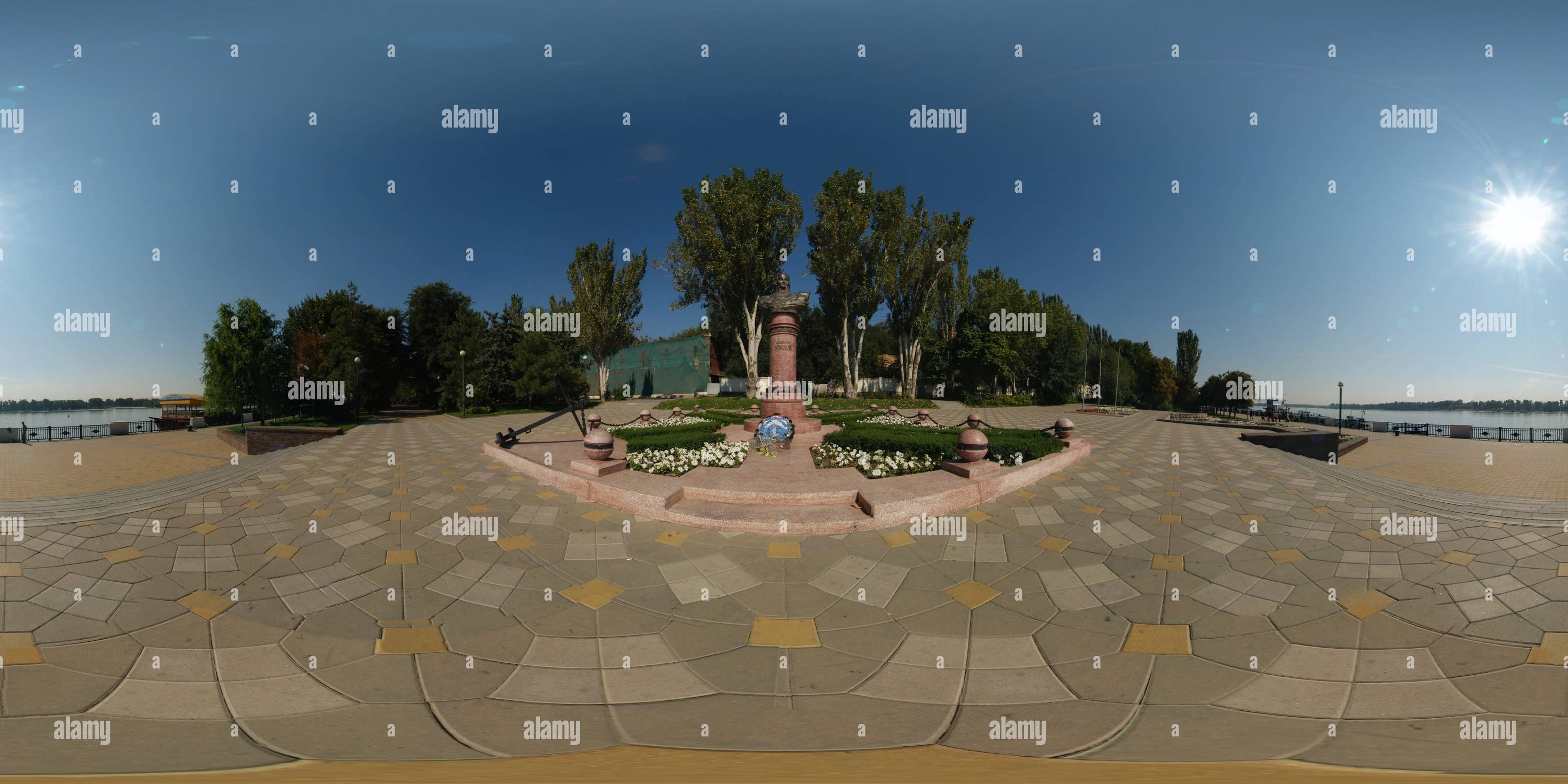 360 degree panoramic view of Admiral Ushakov Statue. Rostov-on-Don