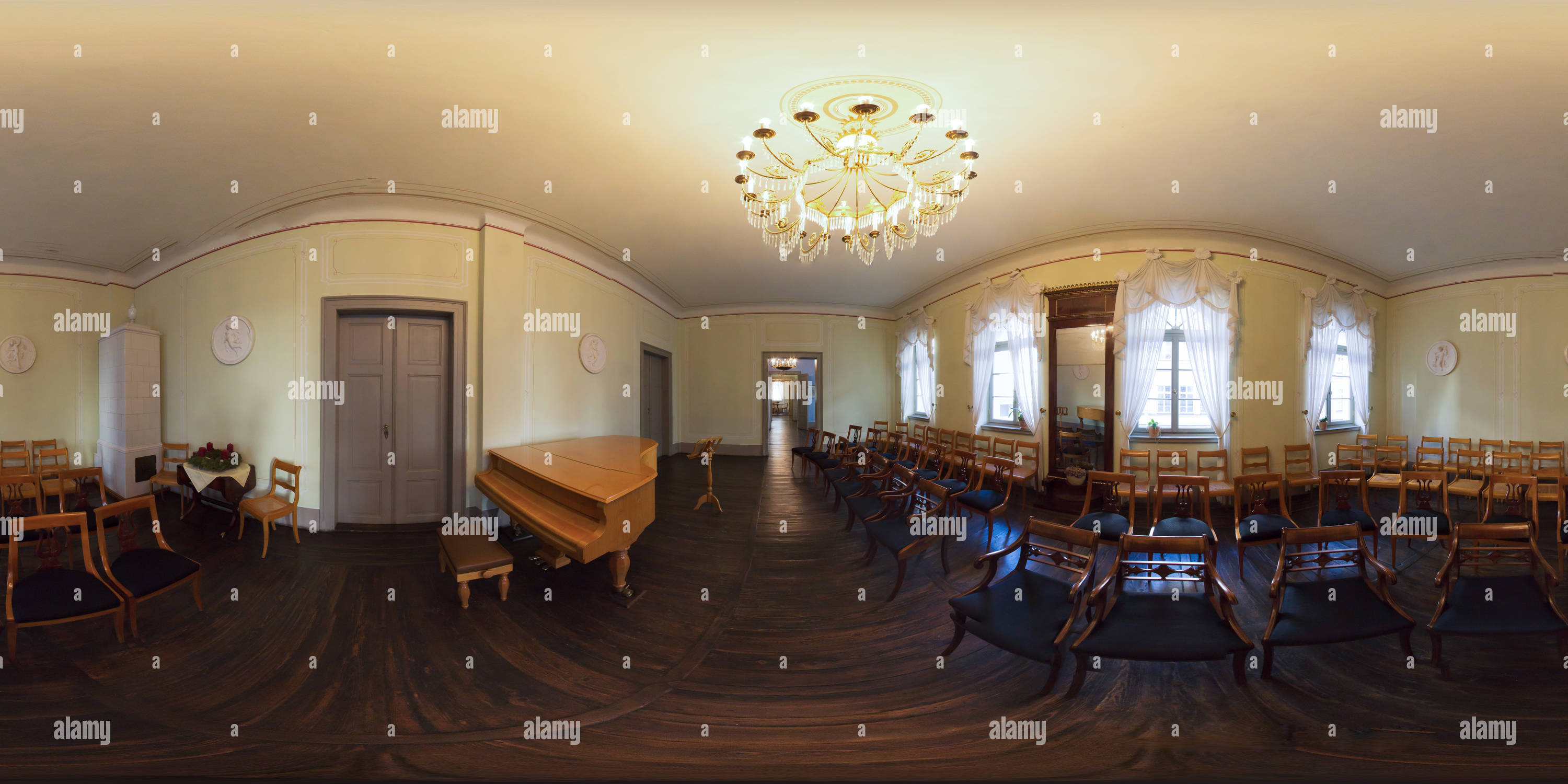 360 degree panoramic view of Music Salon Mendelssohn Haus, Leipzig, 2016-12, freehand