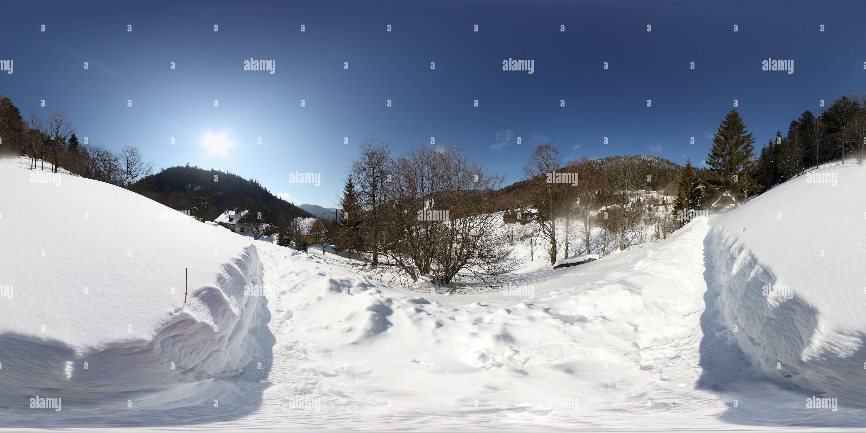 360 degree panoramic view of Sliačany in winter