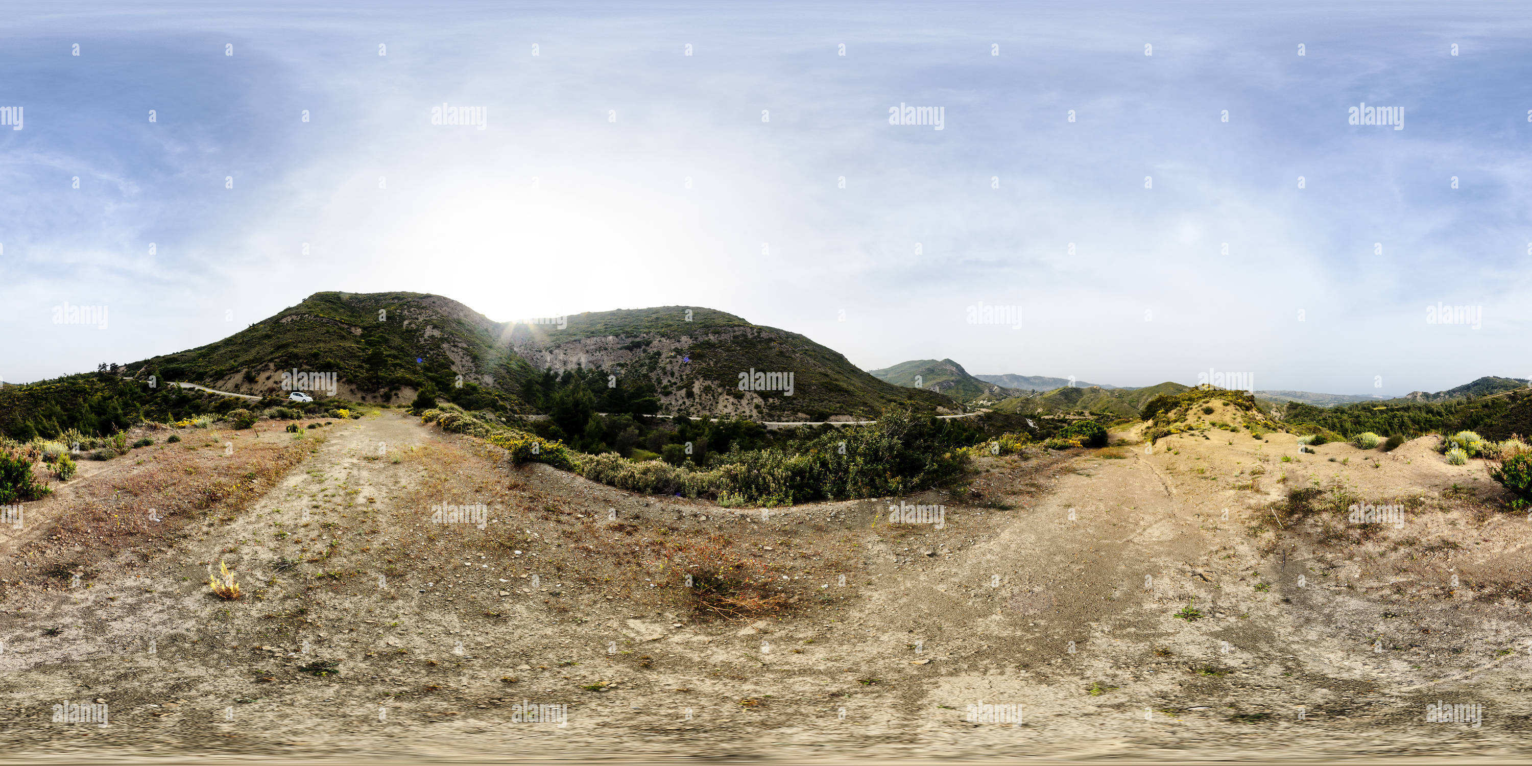 360 degree panoramic view of in the mountains of the island of Rhodes